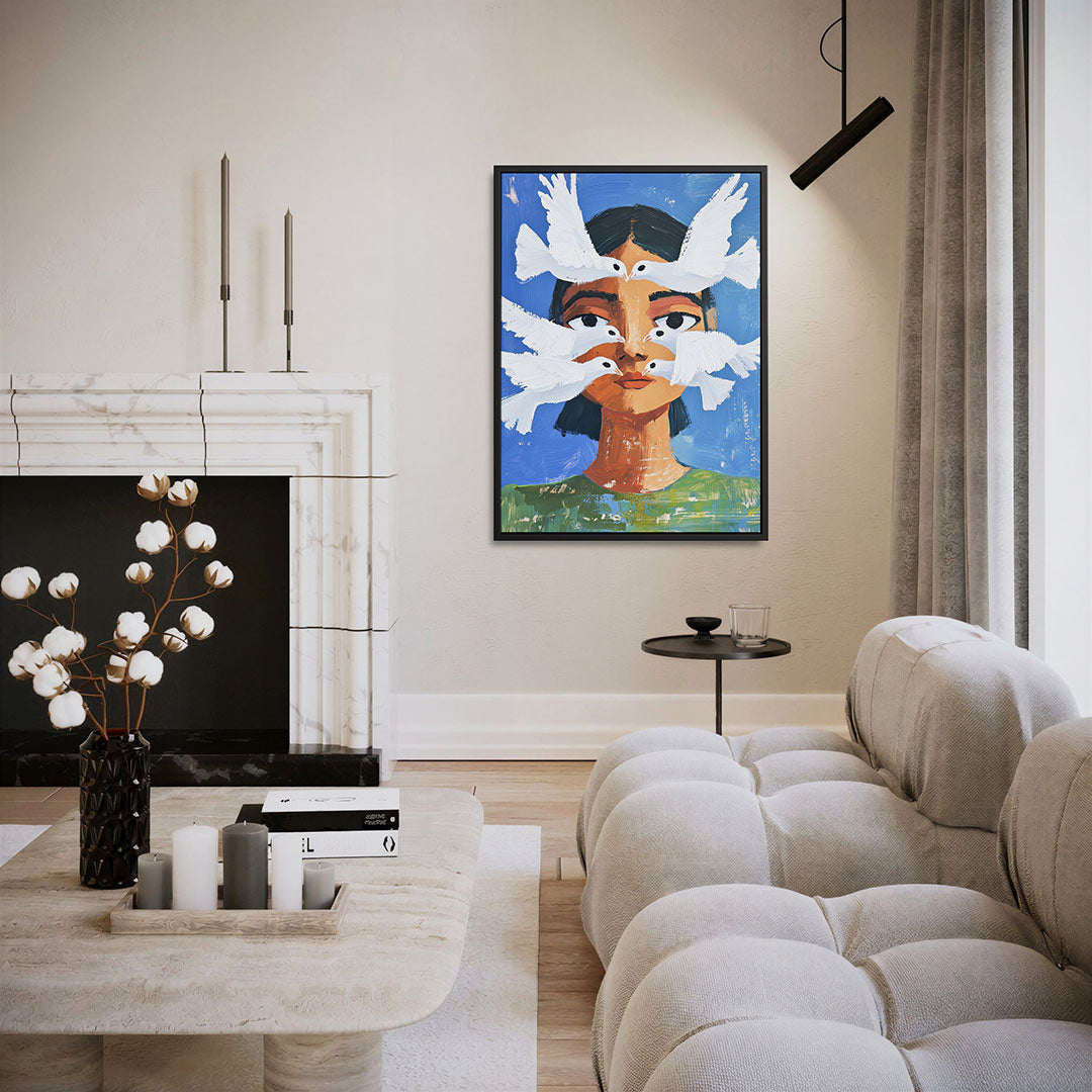Vogels en gezicht Kunstwerk