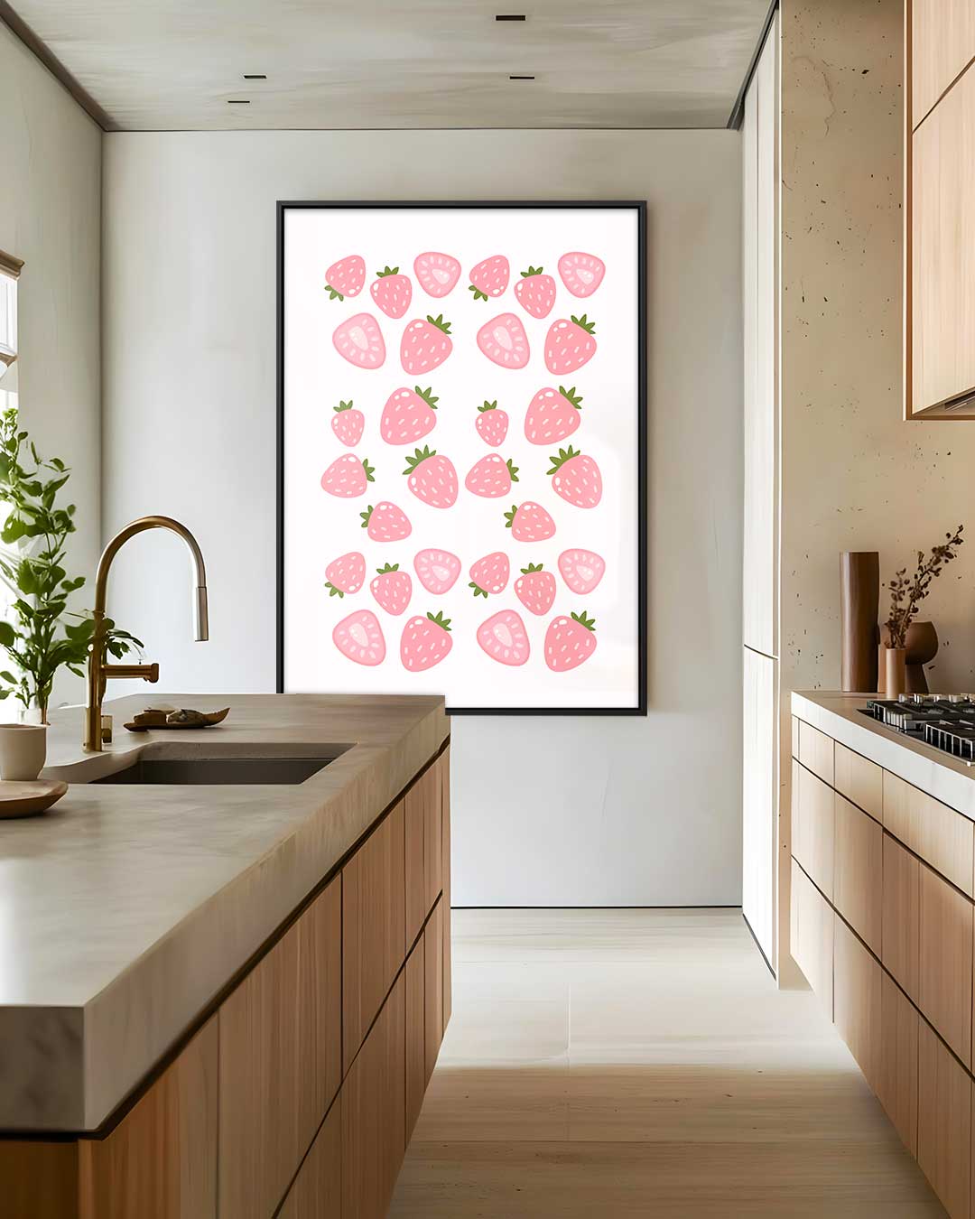 Zoete Aardbeien Herhalingspatroon Kunstwerk-canvas-dibond-plexiglas-wanddecoratie-WallArtistic
