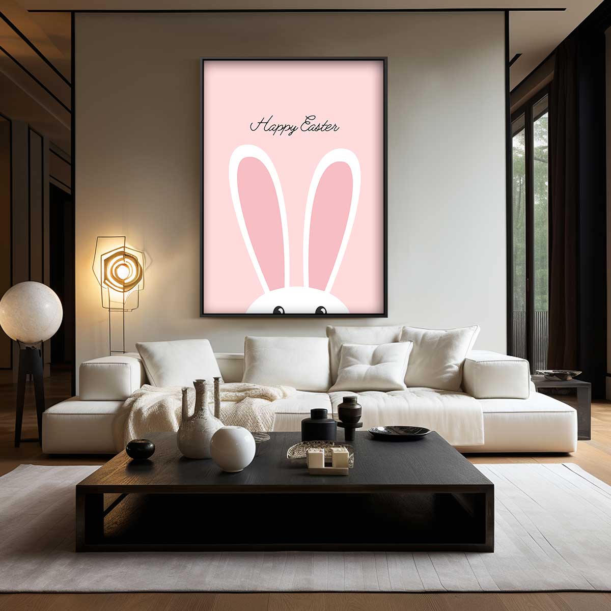 Vrolijke Paashaas Poster Kunstwerk-canvas-dibond-plexiglas-wanddecoratie-WallArtistic
