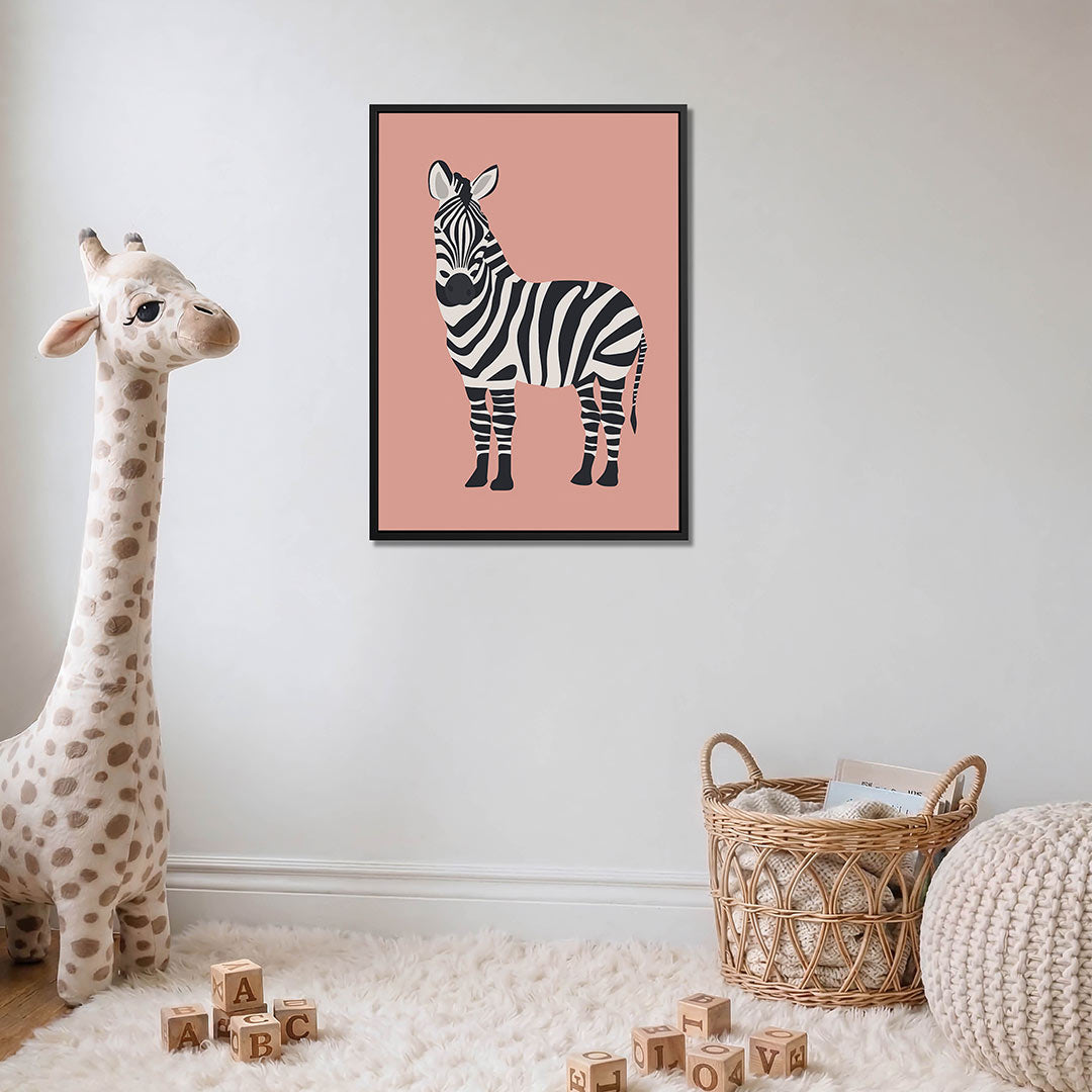 Zebra op roze achtergrond Kunstwerk