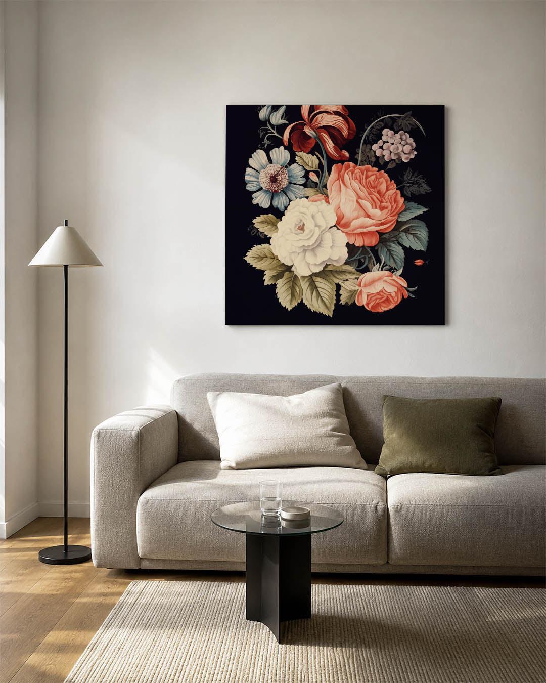Bloemenpracht op zwart Kunstwerk