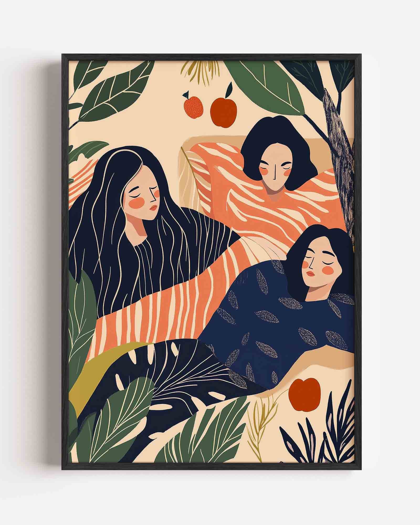 Drie figuren met bladeren Poster