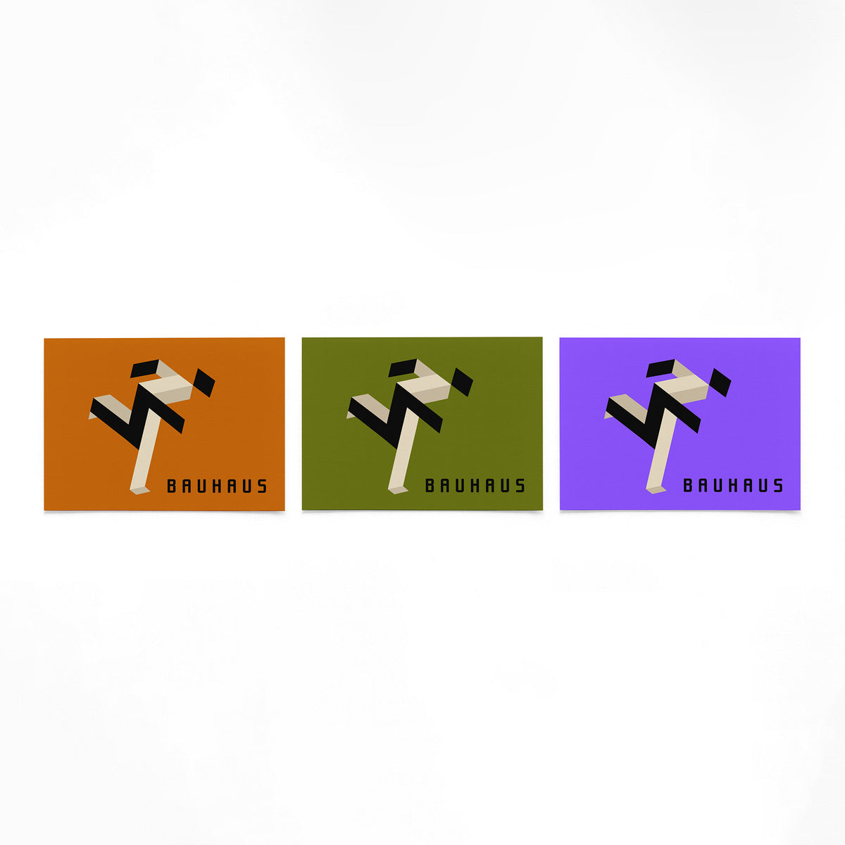 Drie landscape posters met zigzag in drie kleuren als vrijstaande productfoto