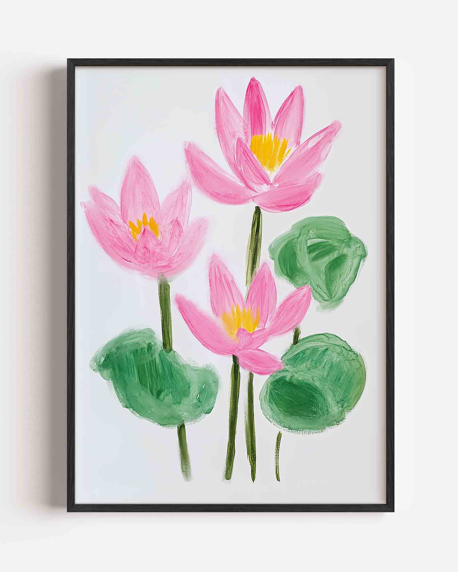 Roze bloemen en groene bladeren Poster