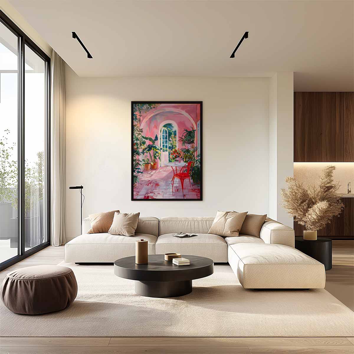 Roze Dromerige Tuinserre Schilderij Kunstwerk-canvas-dibond-plexiglas-wanddecoratie-WallArtistic