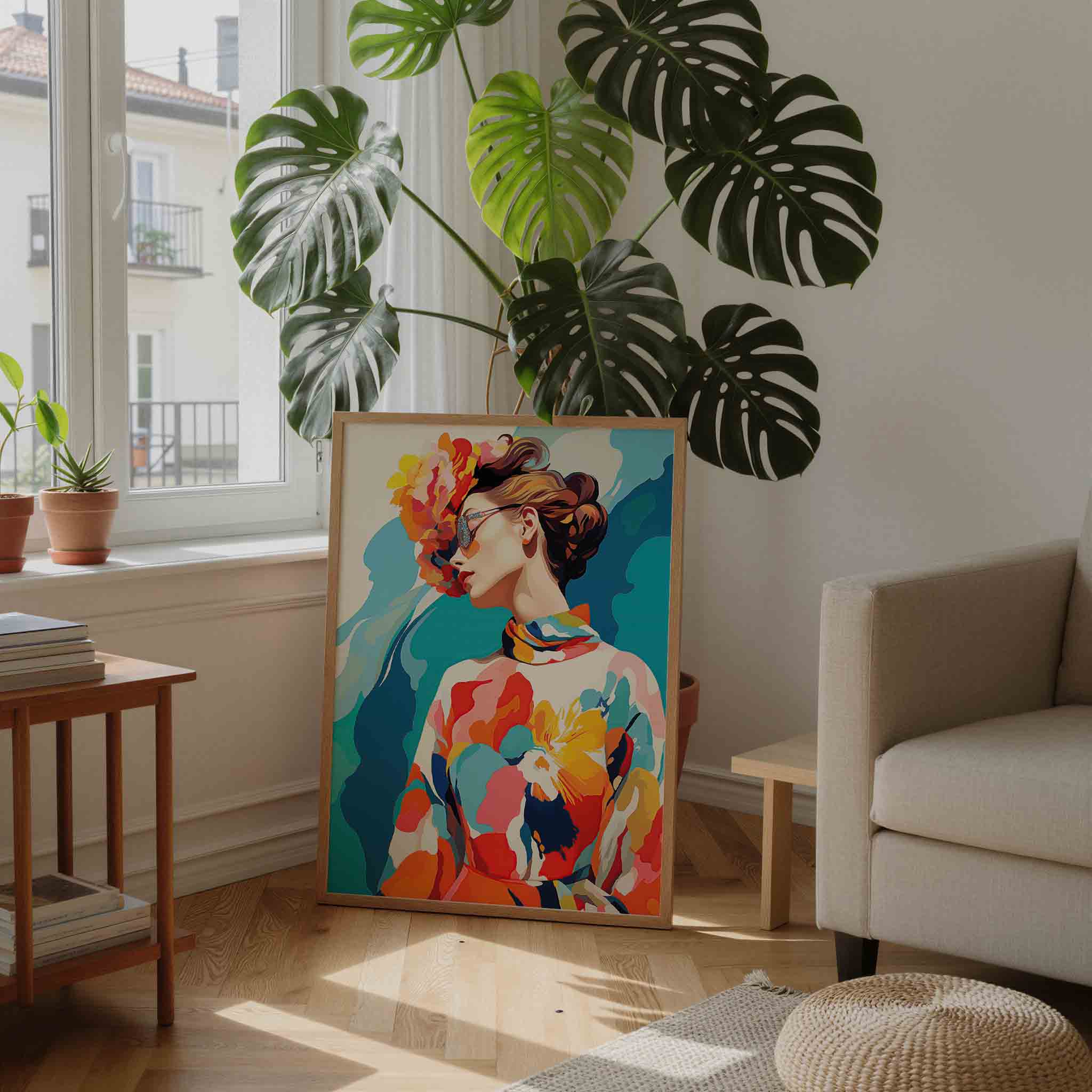 Vrouw met bloemenhoed Poster