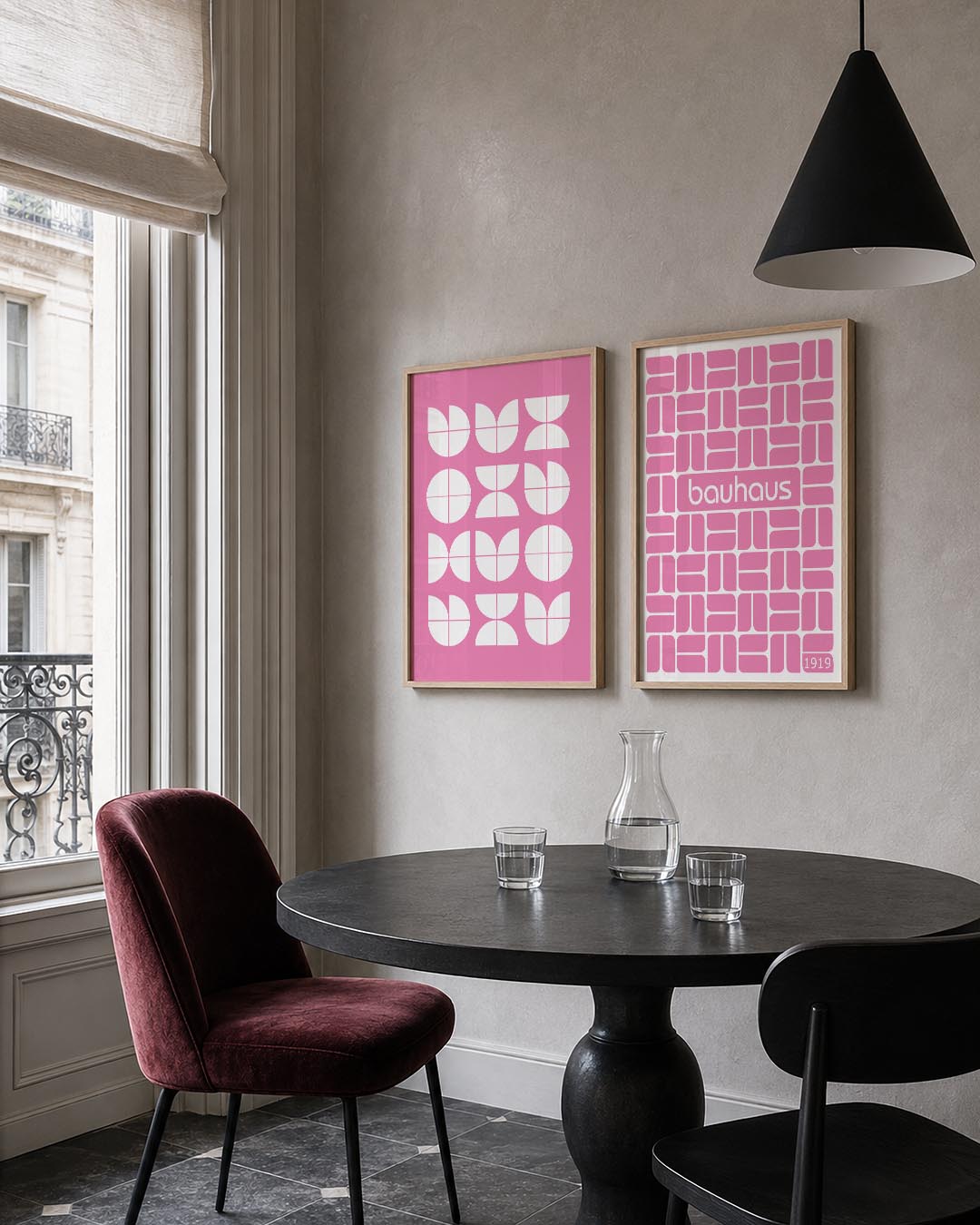 Vormenspel in roze Posterset