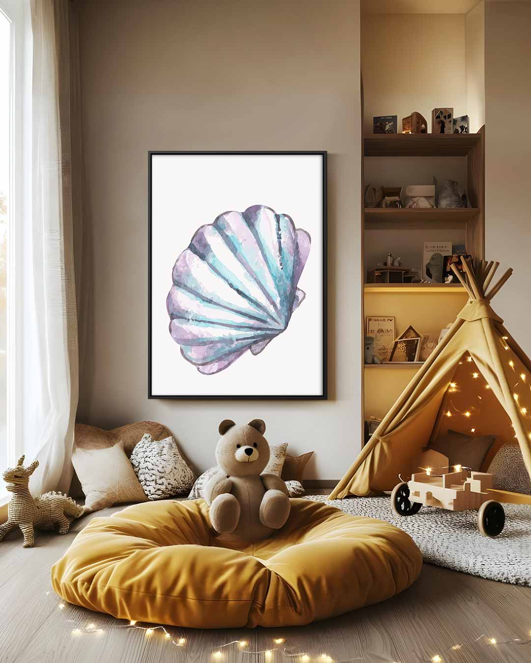 Schelp in Aquarel Kunstwerk-canvas-dibond-plexiglas-wanddecoratie-WallArtistic
