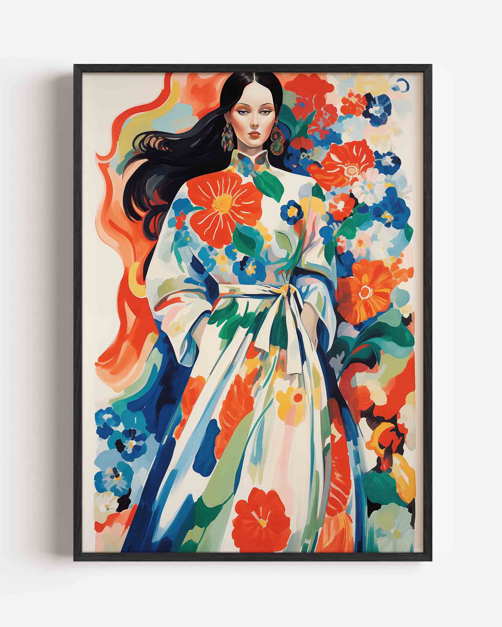 Vrouw met bloemenjurk Poster