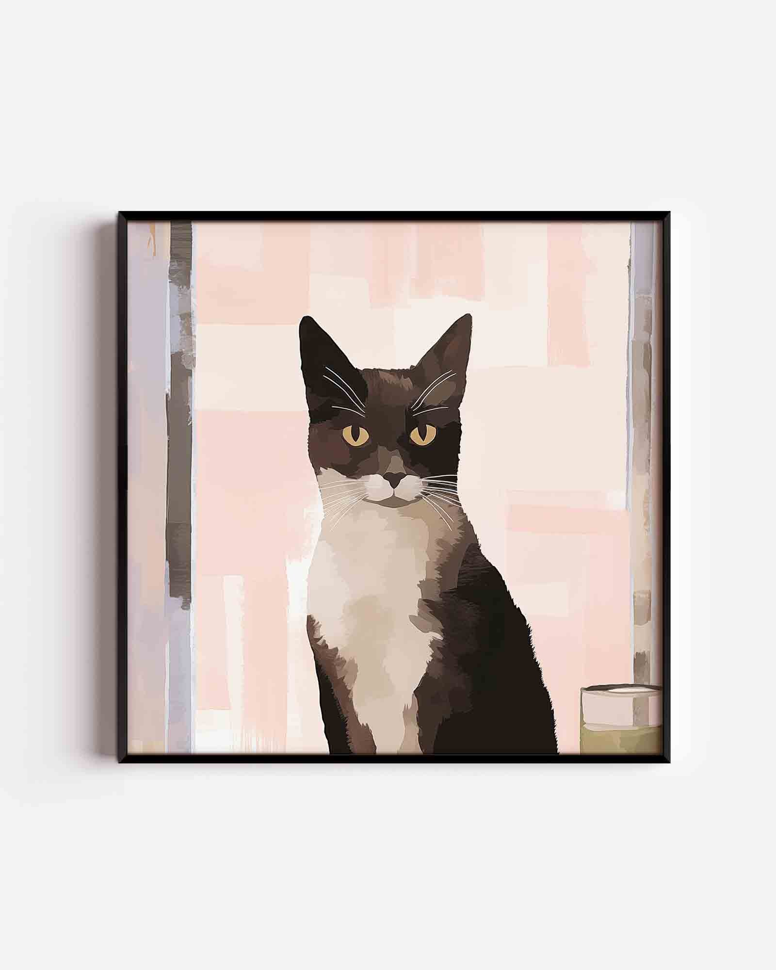 Kat met roze achtergrond Poster
