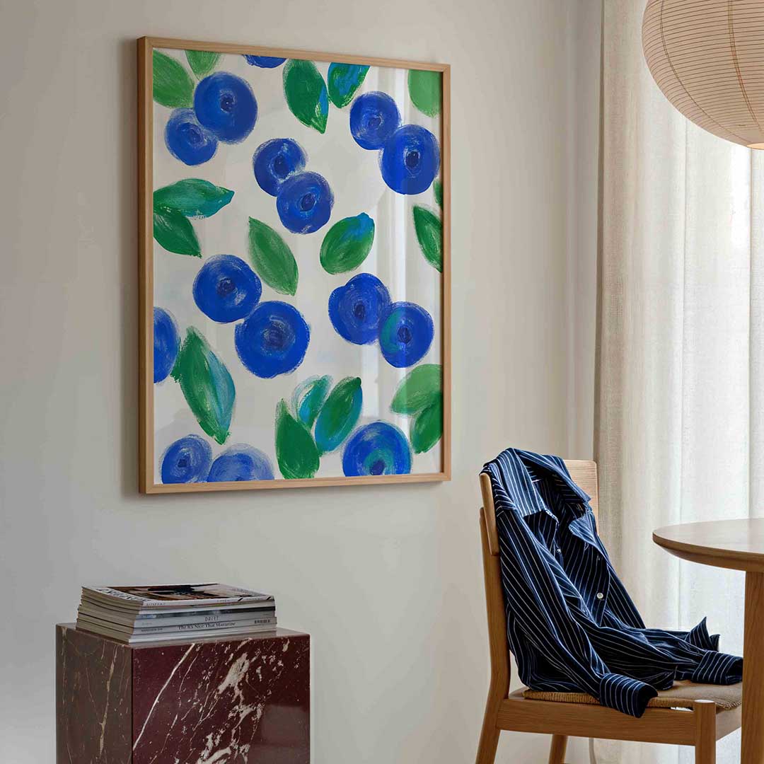 Blauwe bessen en bladeren Poster