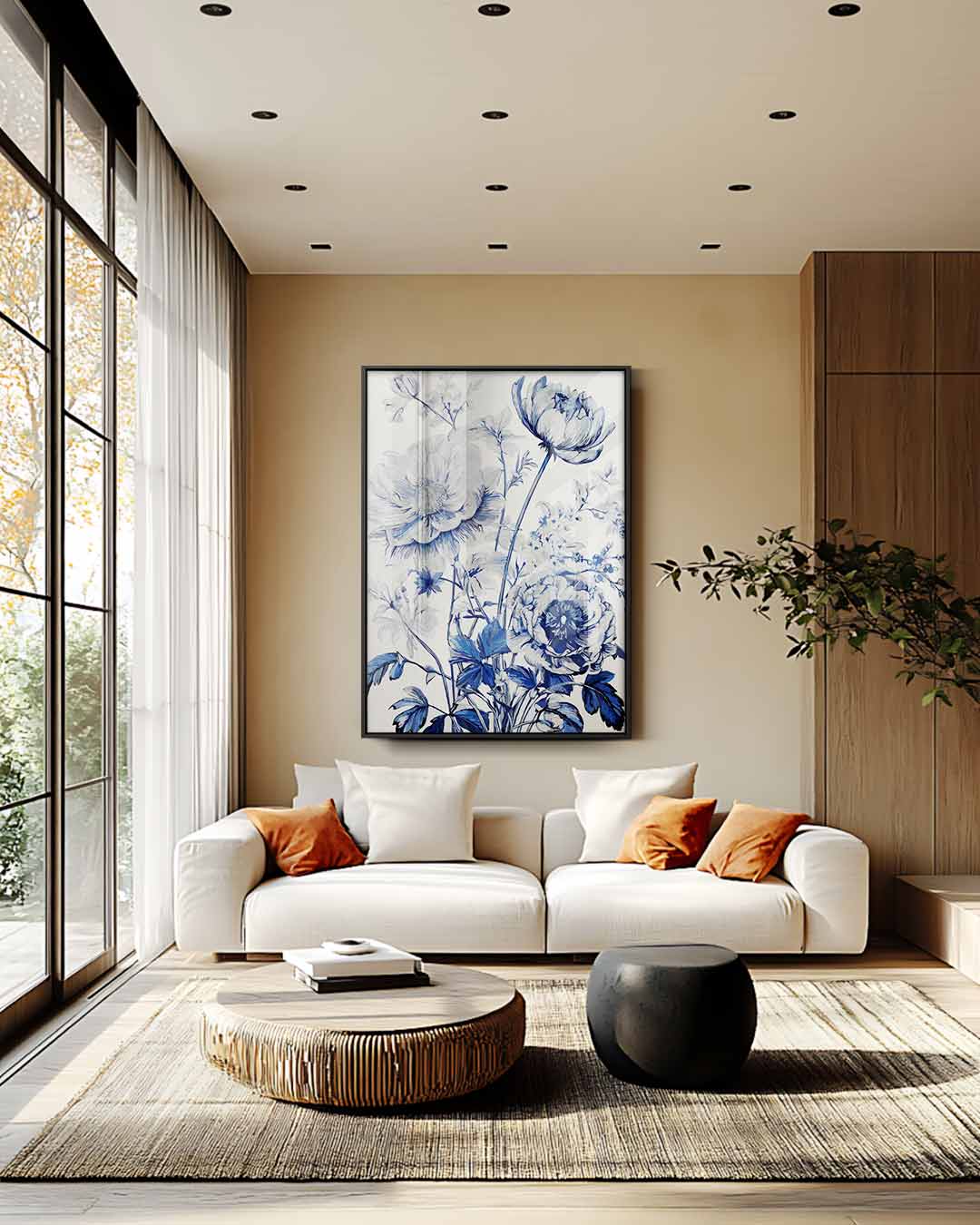Blauwe Bloemenpracht Kunstwerk-canvas-dibond-plexiglas-wanddecoratie-WallArtistic