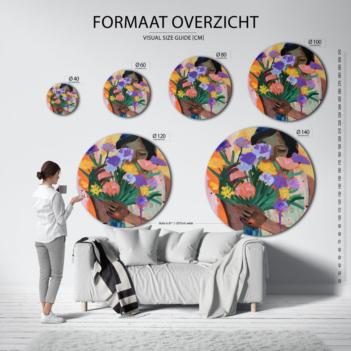 Vrouw met bloemen Muurcirkel