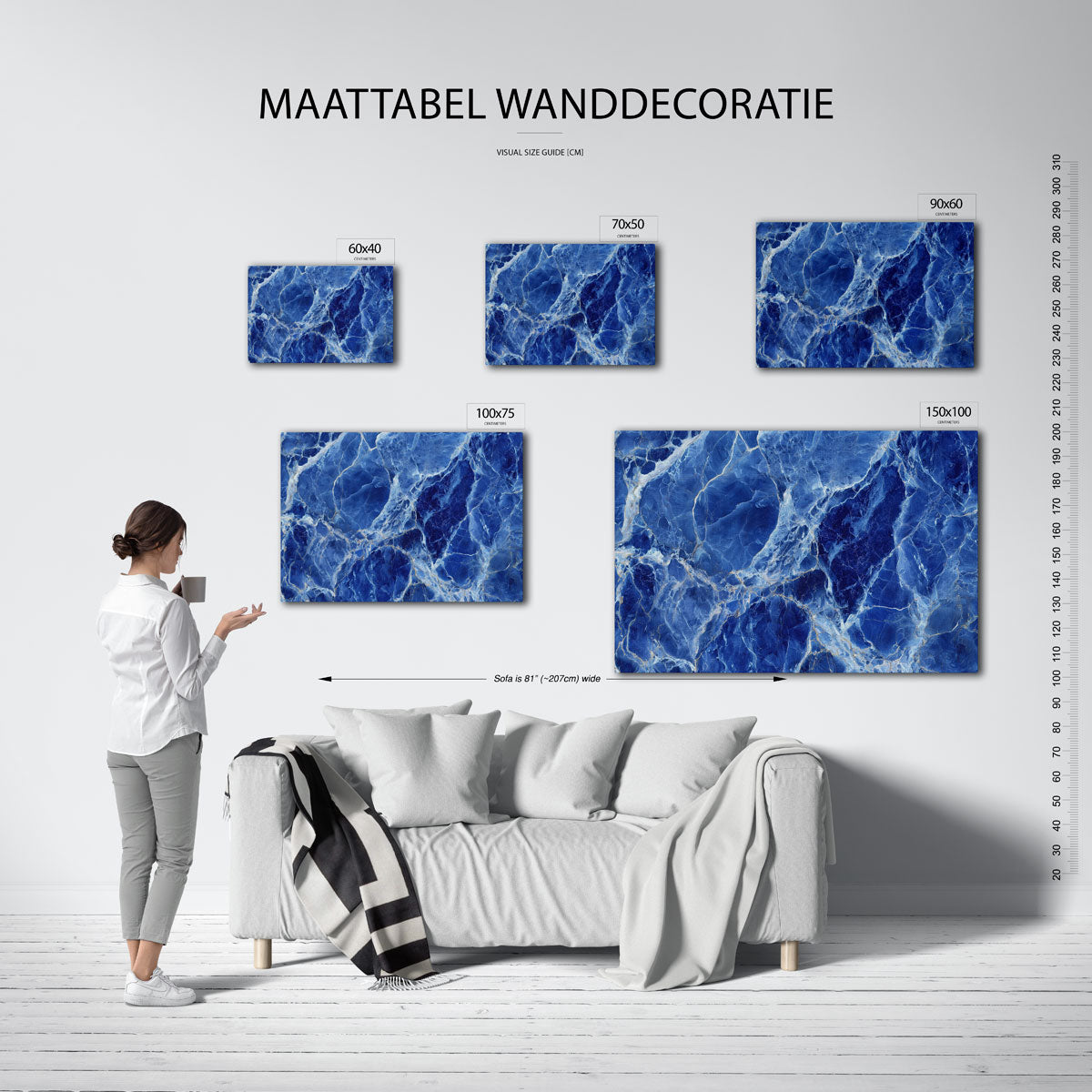 Blauwe marmerstructuur Kunstwerk