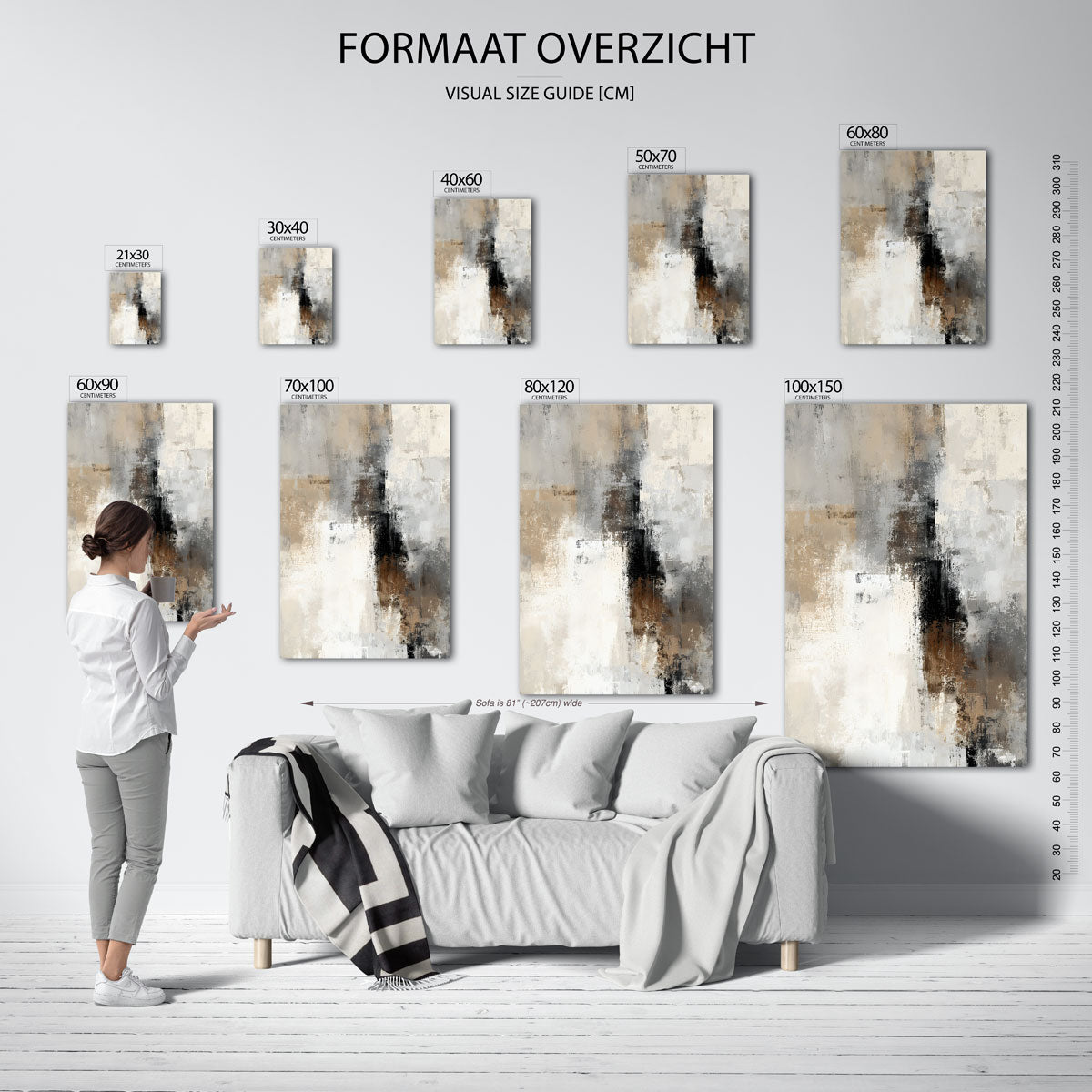 Abstracte beige en grijze Poster