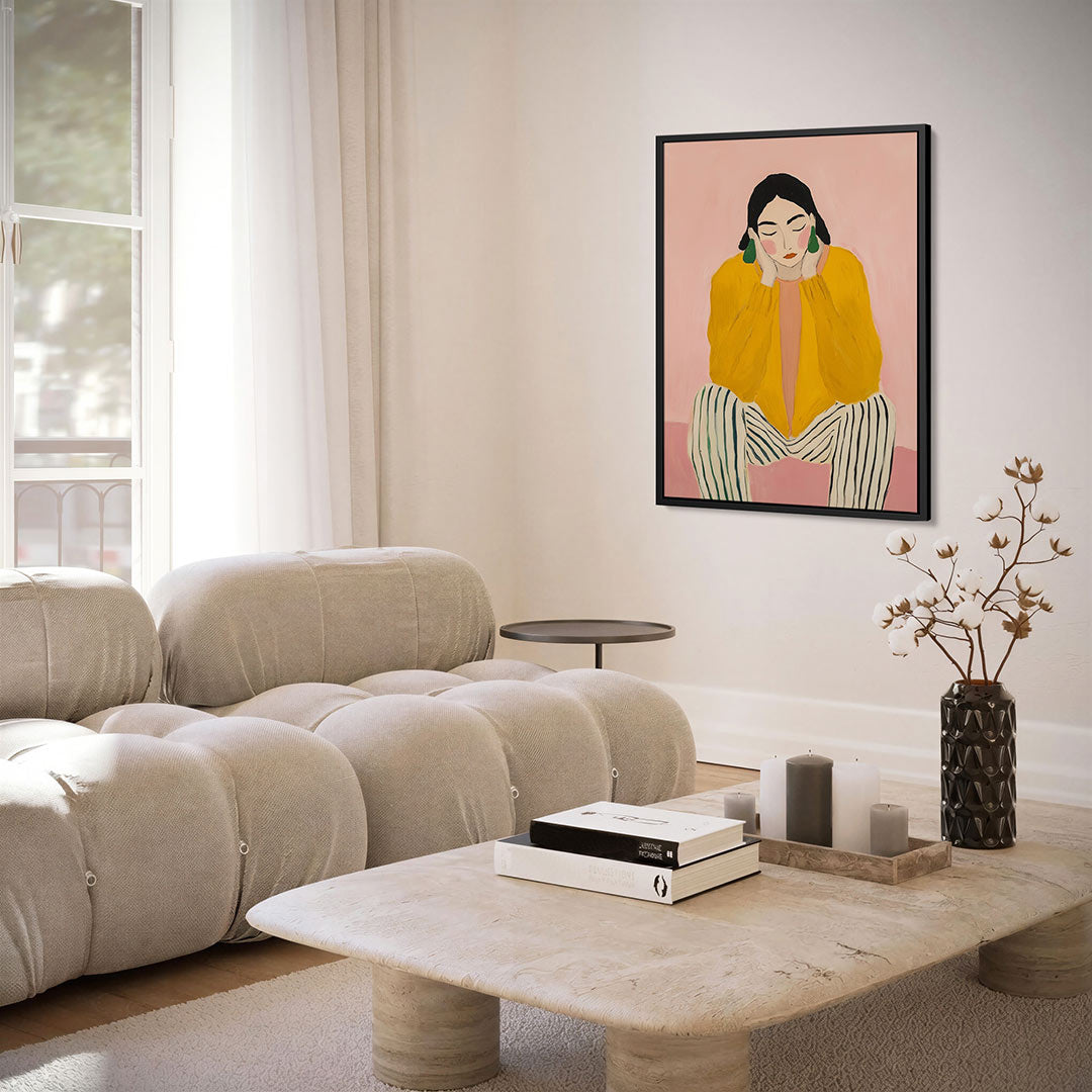 Vrouw in gele trui Kunstwerk