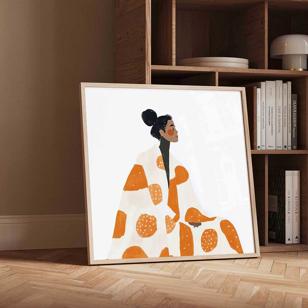 Vrouw met oranje patroon Poster
