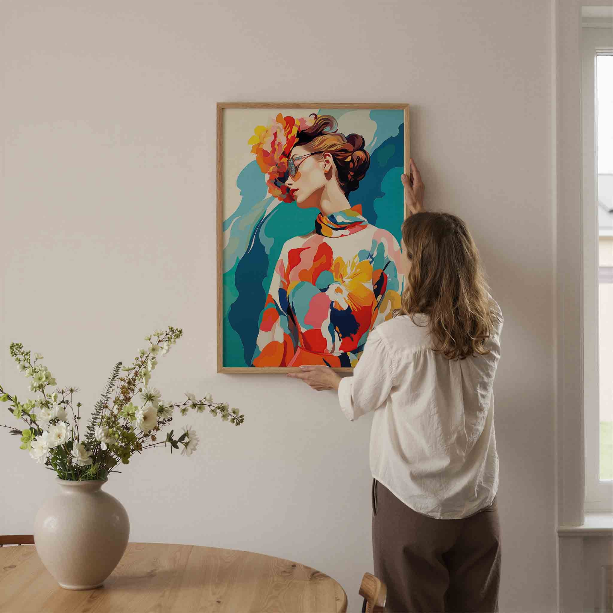 Vrouw met bloemenhoed Poster