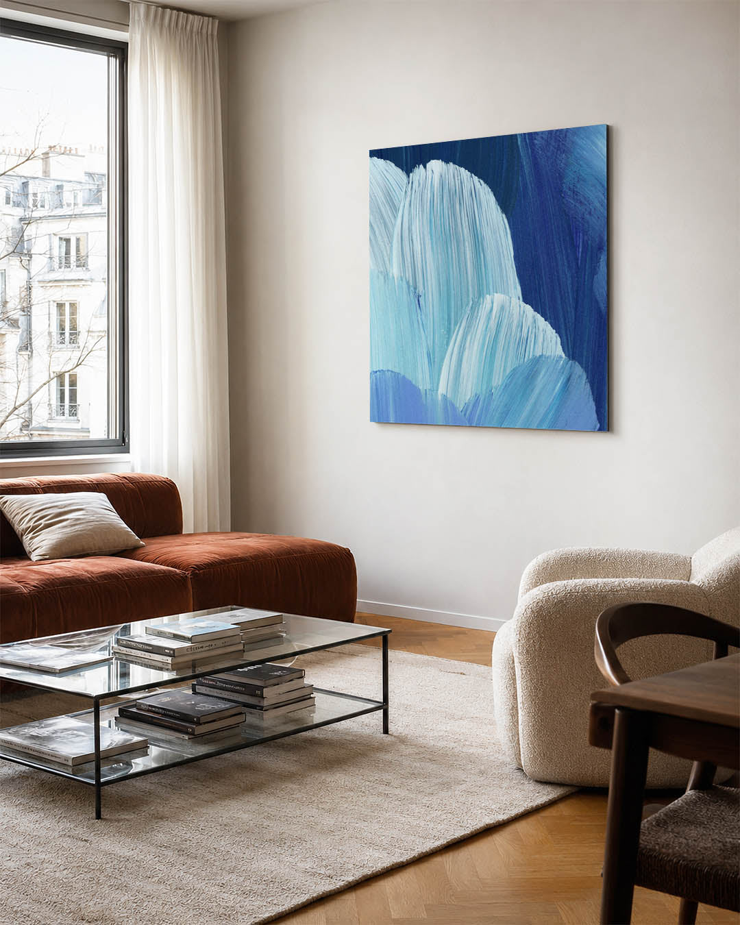 Golvende blauwe penselen Kunstwerk