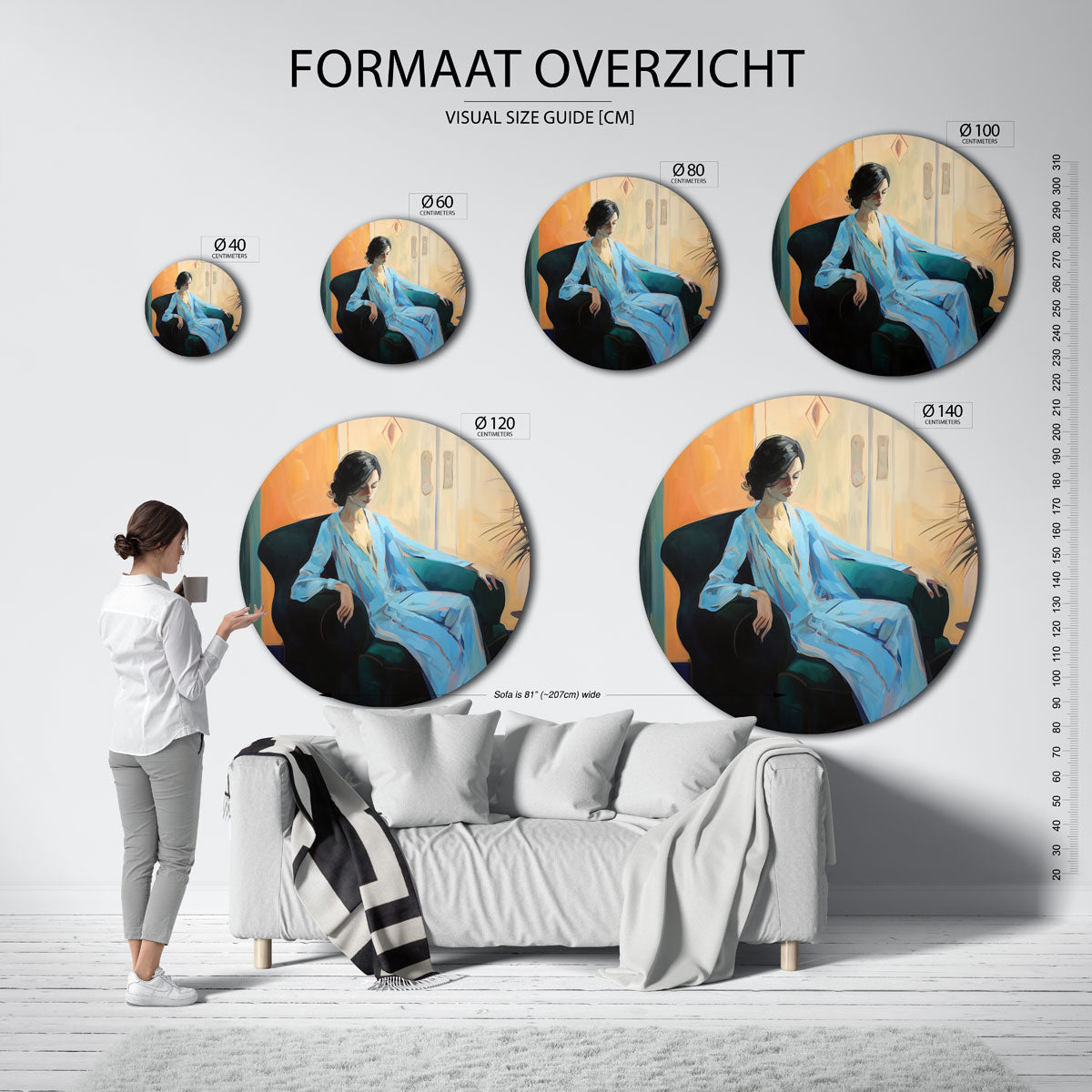 Vrouw in blauwe jurk Muurcirkel