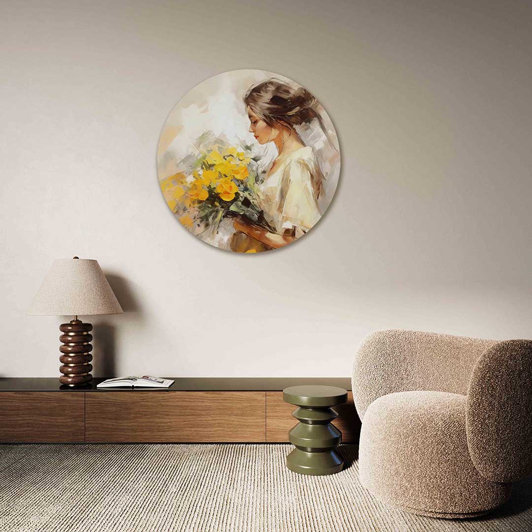 Vrouw met bloemen Muurcirkel