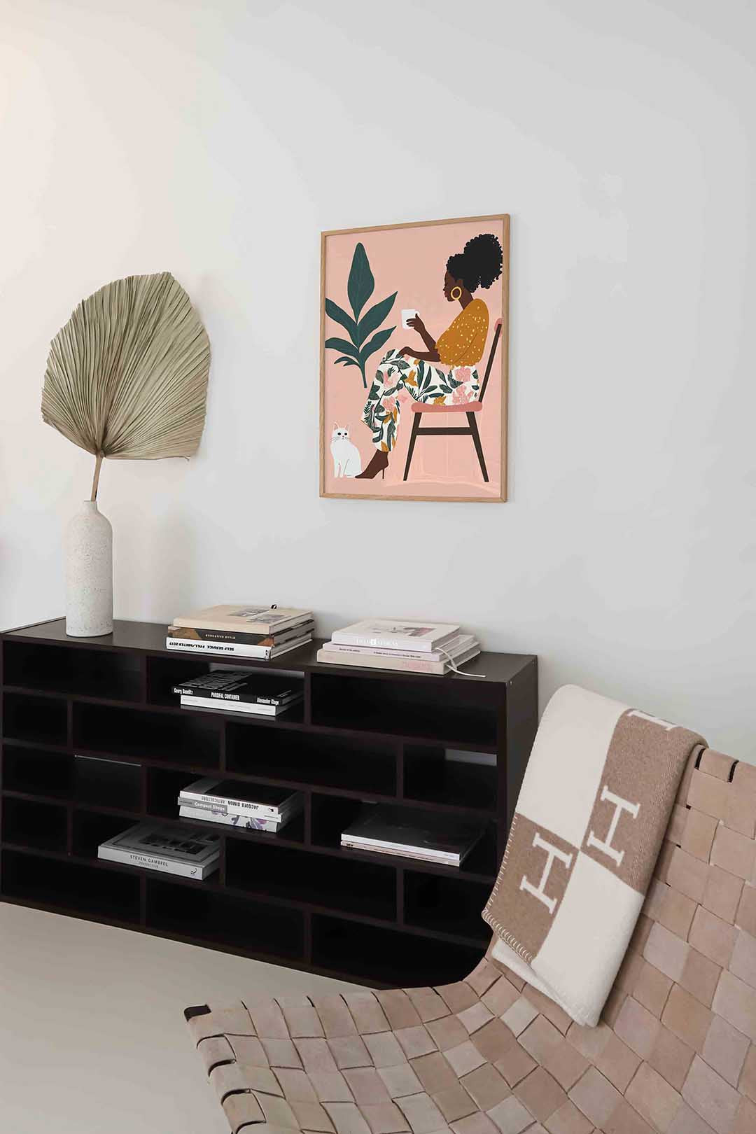 Vrouw met kat en plant Poster