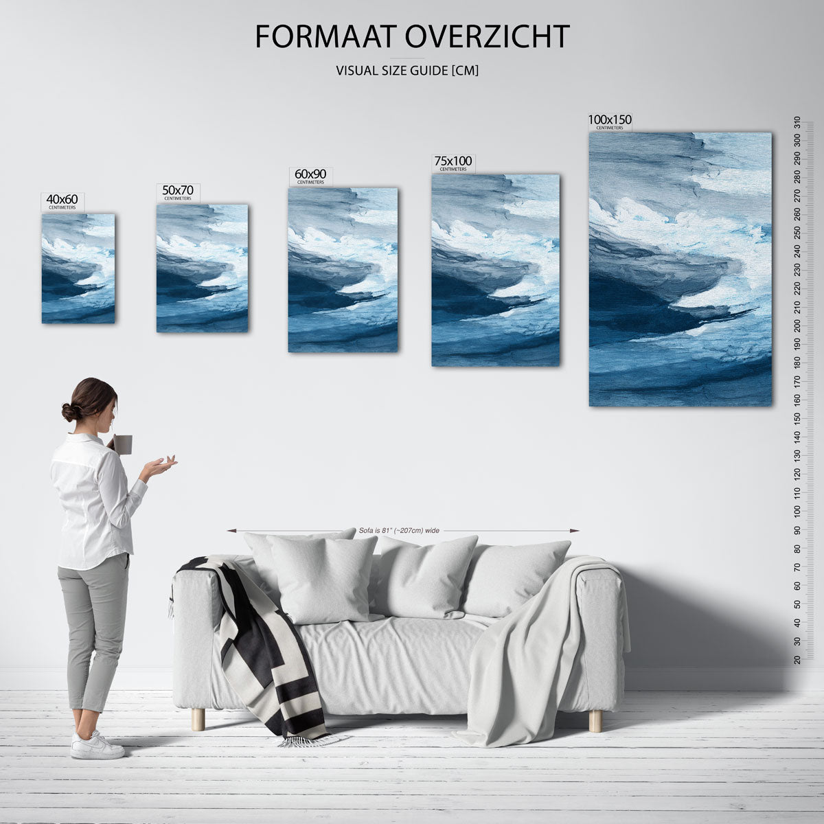 Dynamische blauwe golven Kunstwerk