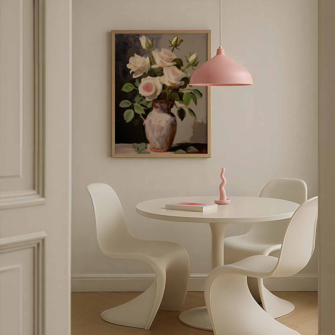 Elegante Witte Rozen in Vaas Poster-WallArtistic