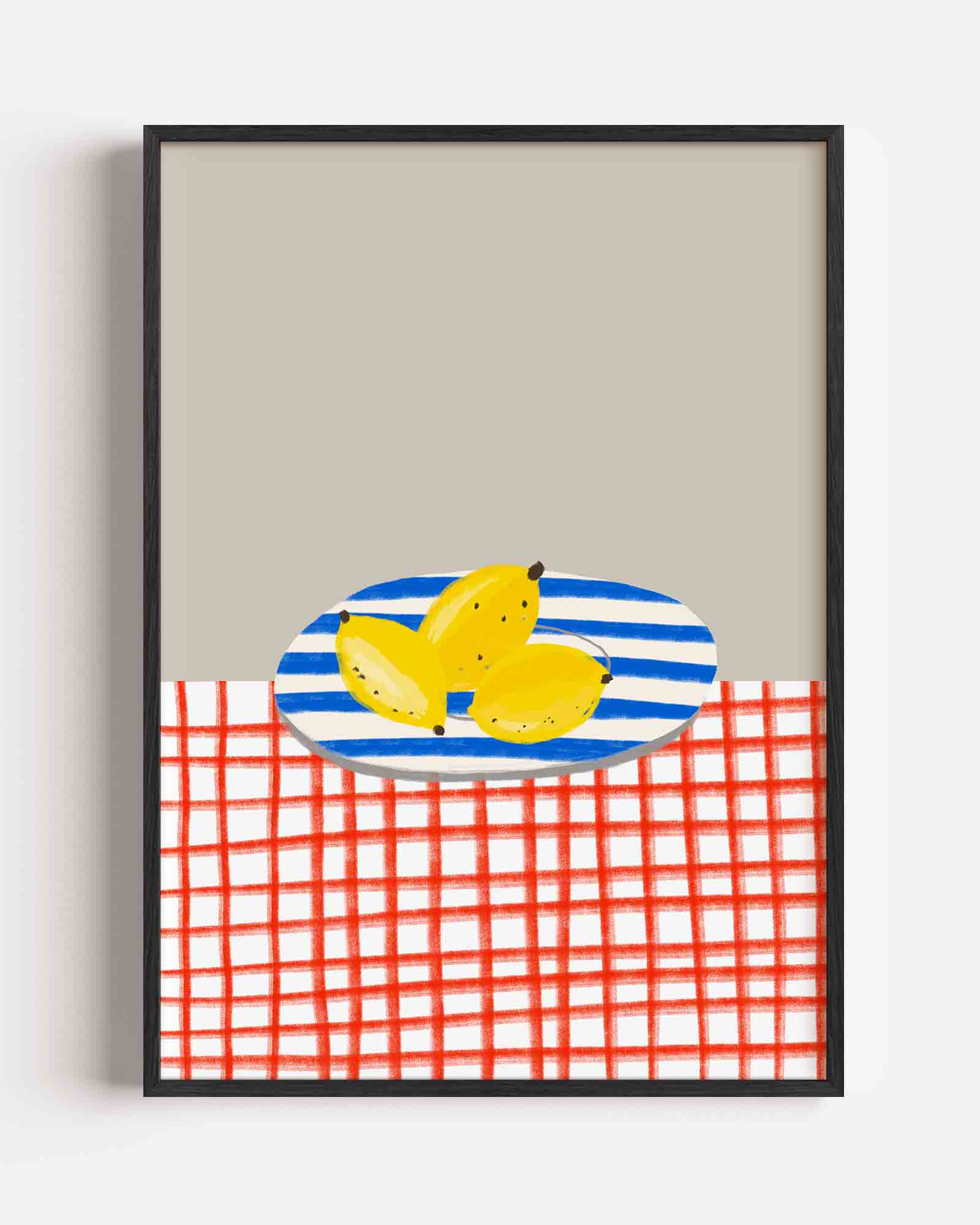 Bananen op gestreept bord Poster