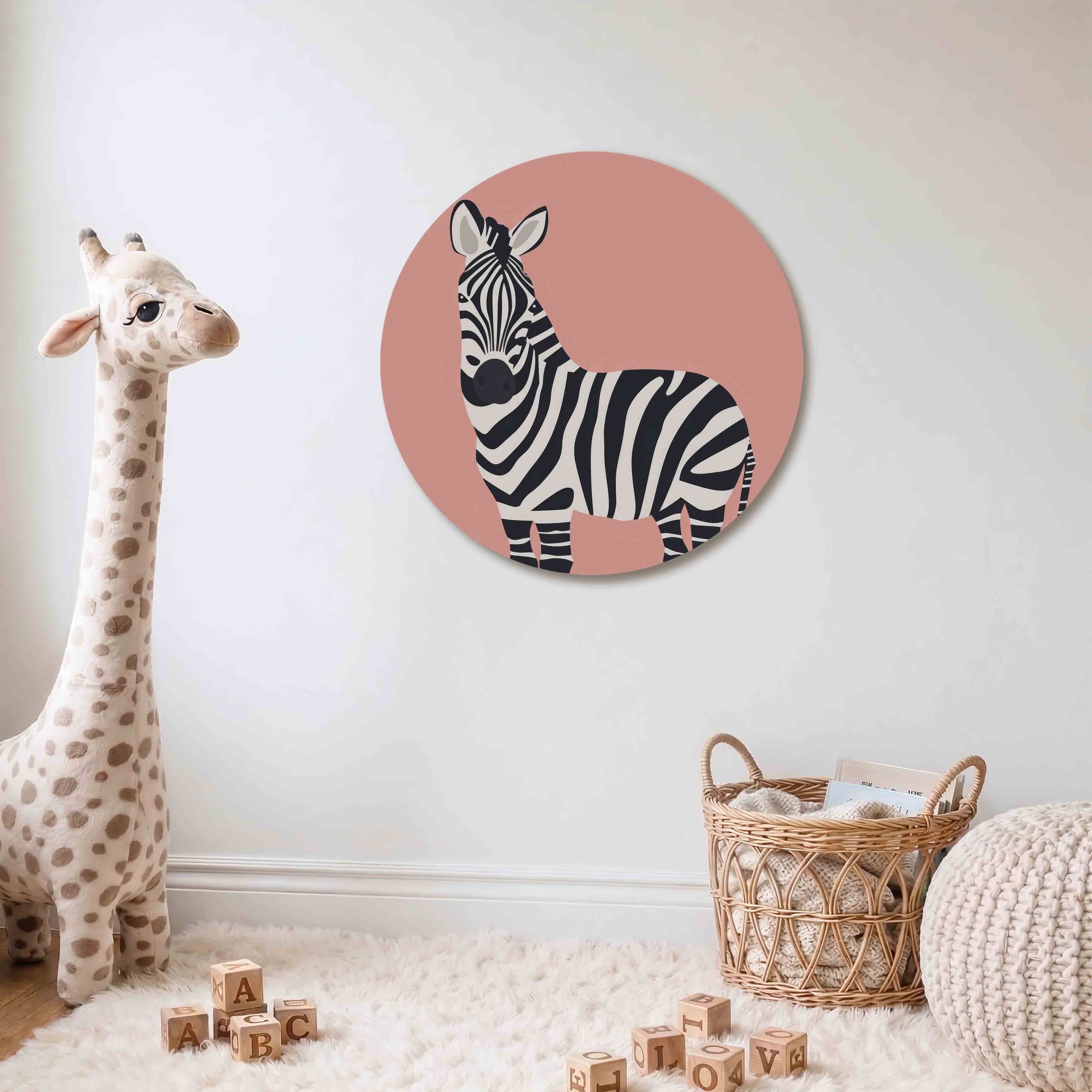 Zebra op roze Muurcirkel