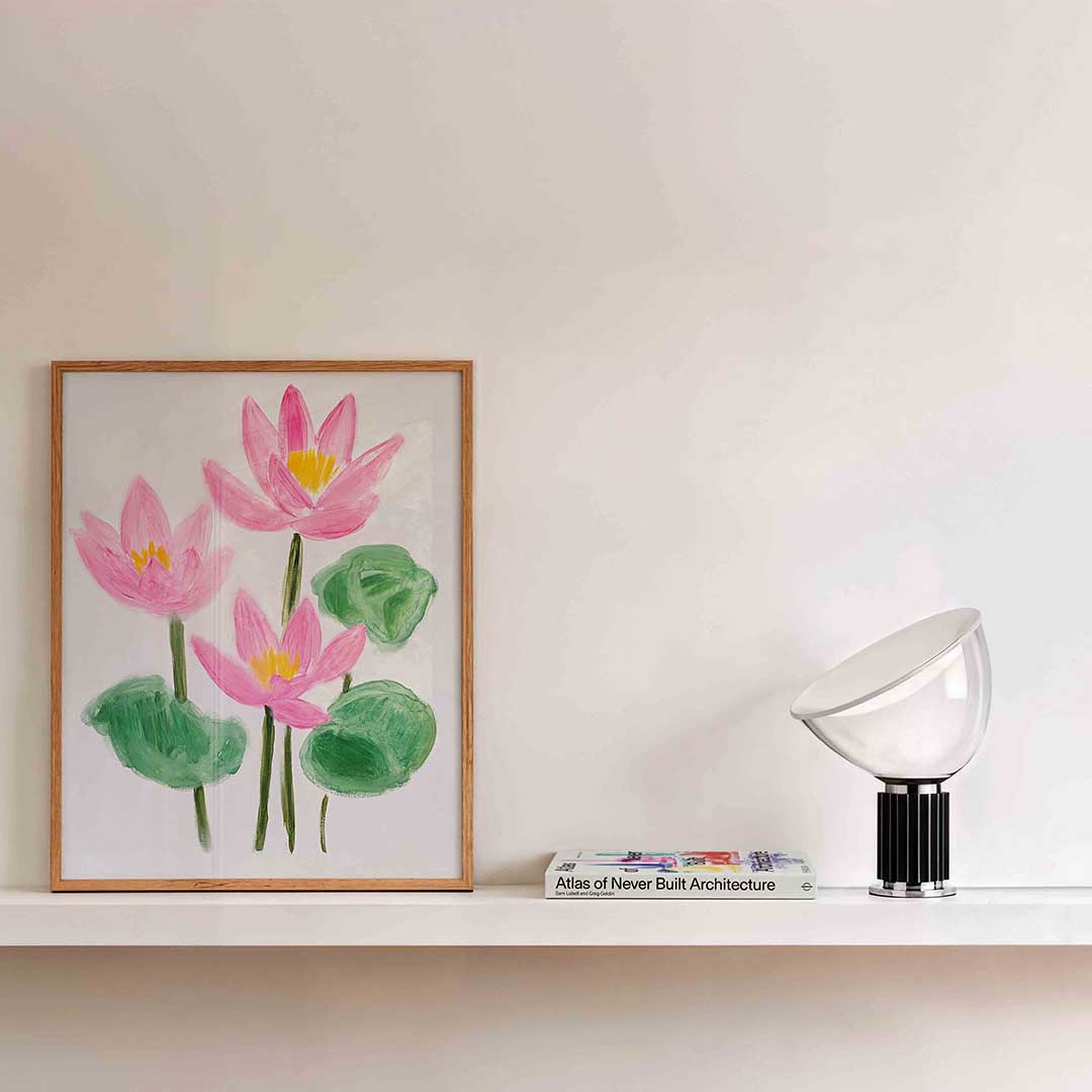 Roze bloemen en groene bladeren Poster