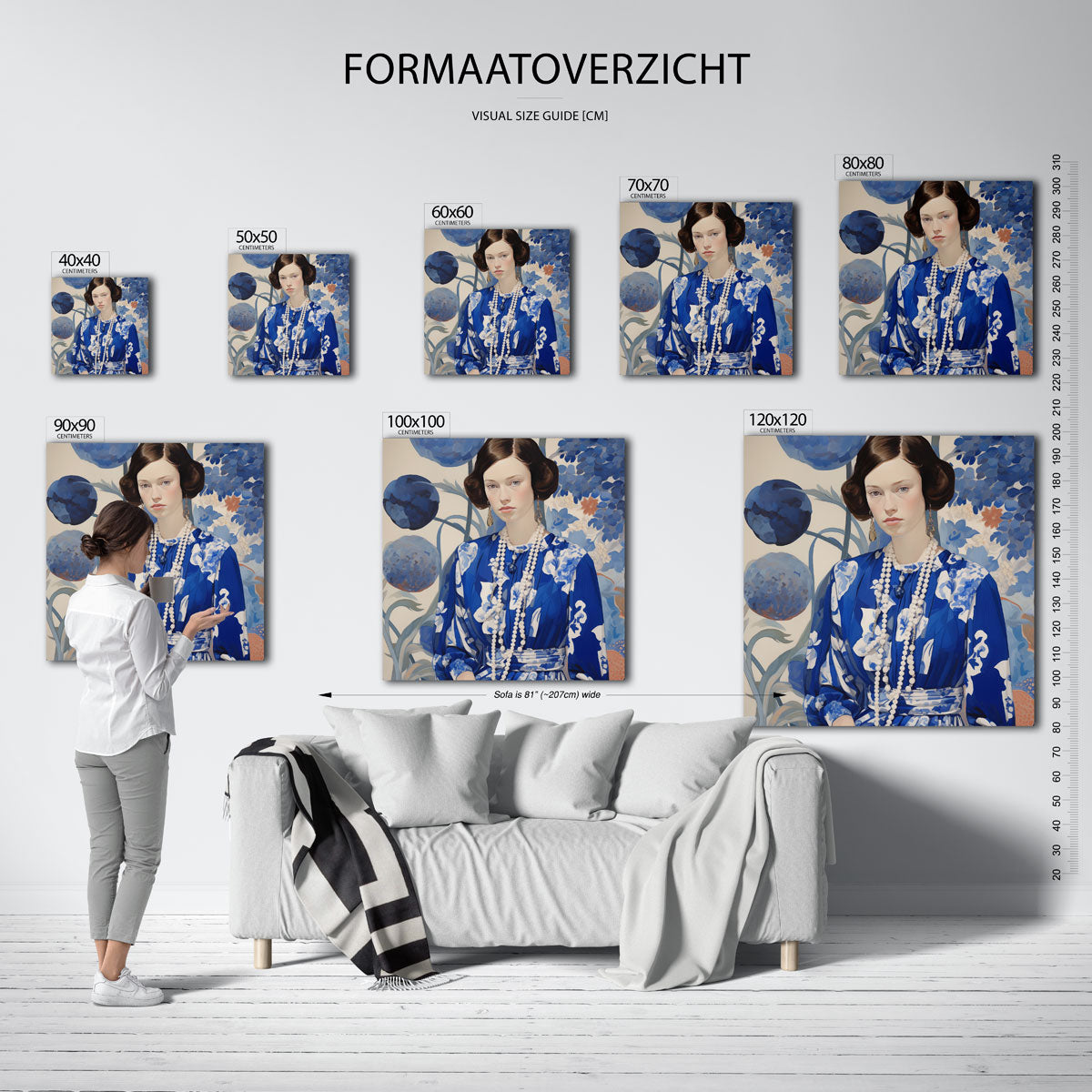 Vrouw met blauwe bloemen Poster