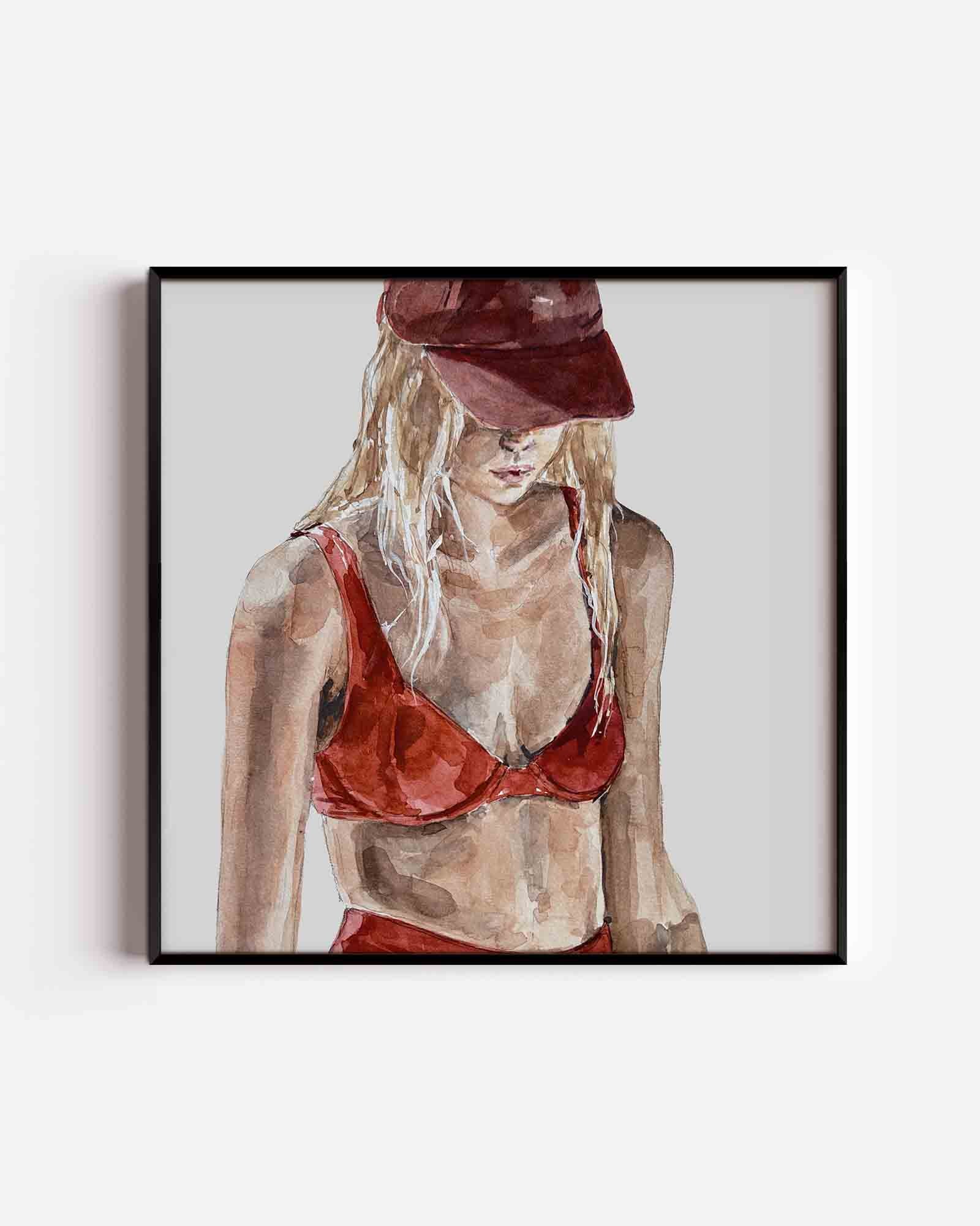 Vrouw in rode kleding Poster