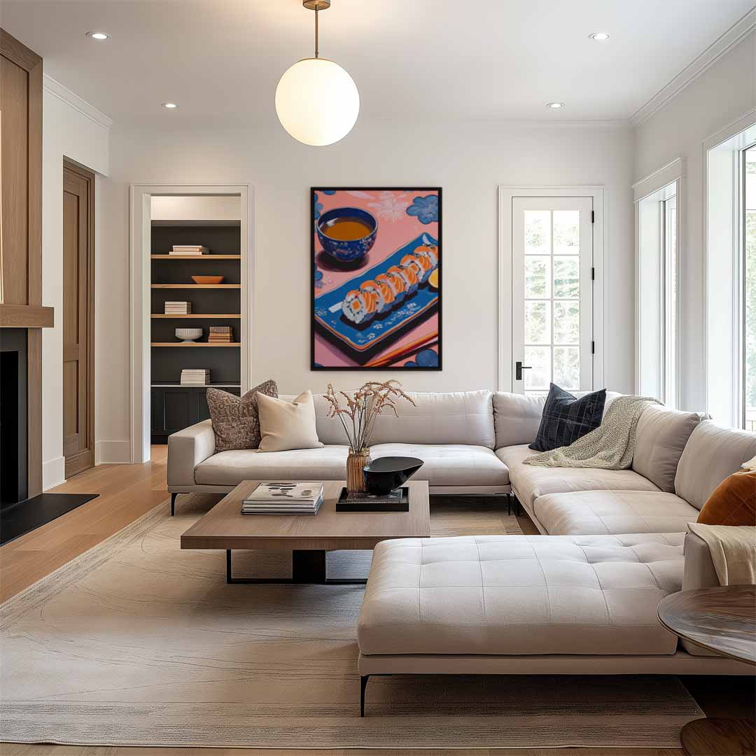 Sushi en Thee Illustratie Kunstwerk-canvas-dibond-plexiglas-wanddecoratie-WallArtistic