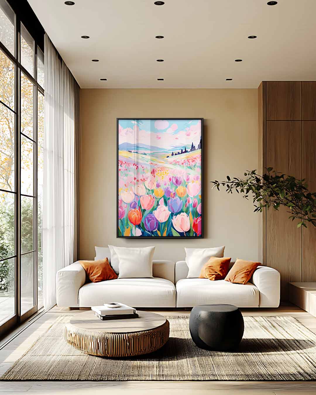 Bloemenveld in Lente Kleuren Kunstwerk-canvas-dibond-plexiglas-wanddecoratie-WallArtistic