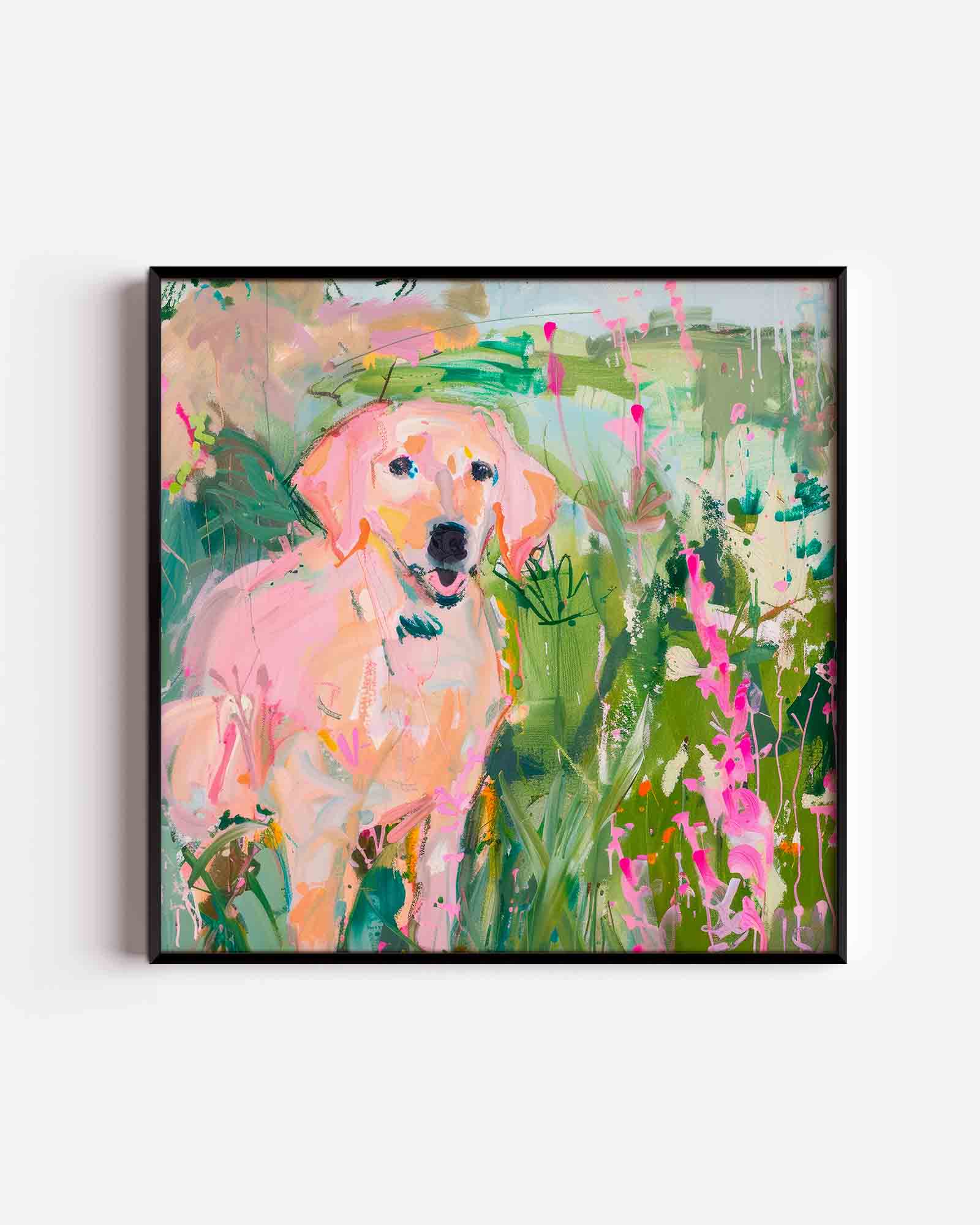 Hond in kleurrijke natuur Poster