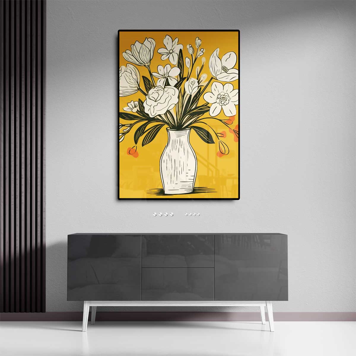 Tijdloze Bloemenvazen Illustratie Kunstwerk-canvas-dibond-plexiglas-wanddecoratie-WallArtistic