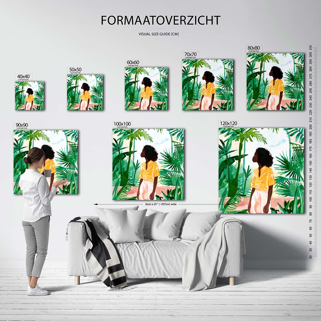 Vrouw in tropisch groen Kunstwerk