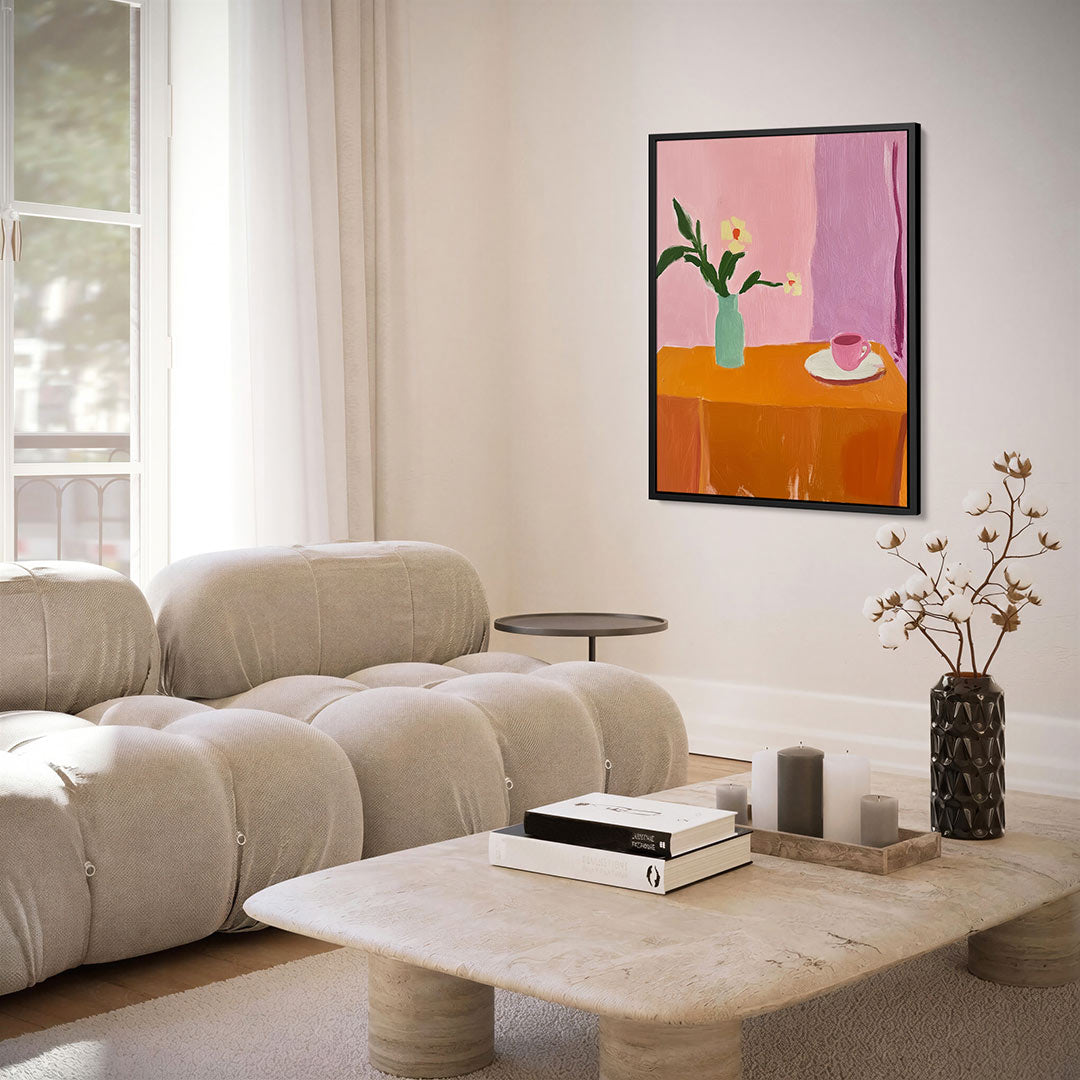 Kleurrijke bloem en kopje Kunstwerk