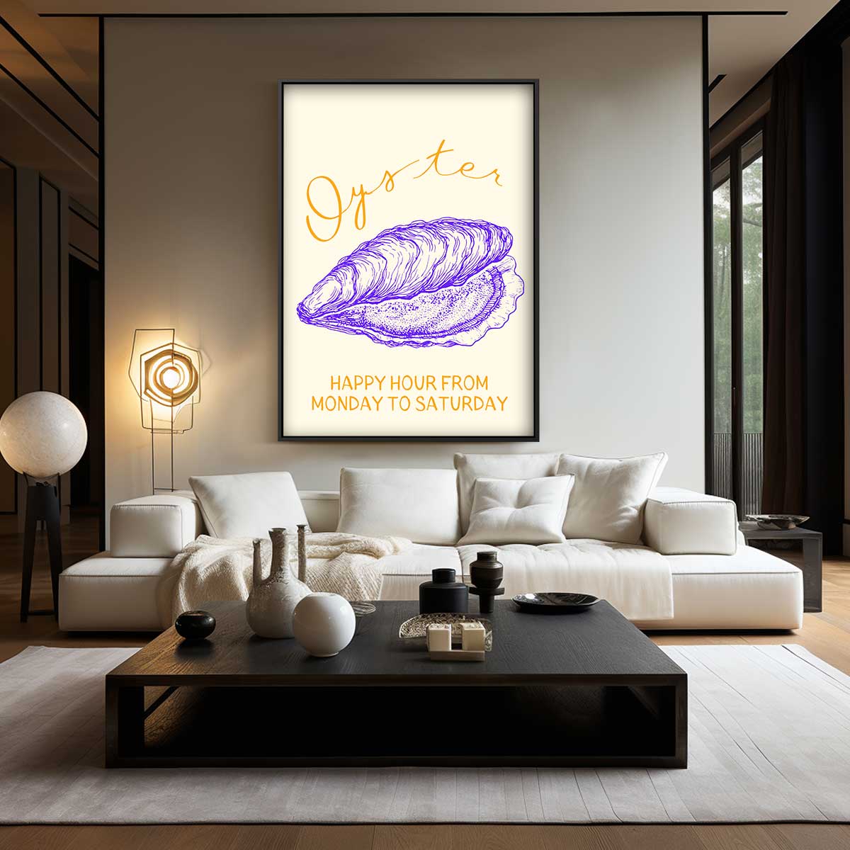 Speelse Oestertekening Kunstwerk-canvas-dibond-plexiglas-wanddecoratie-WallArtistic