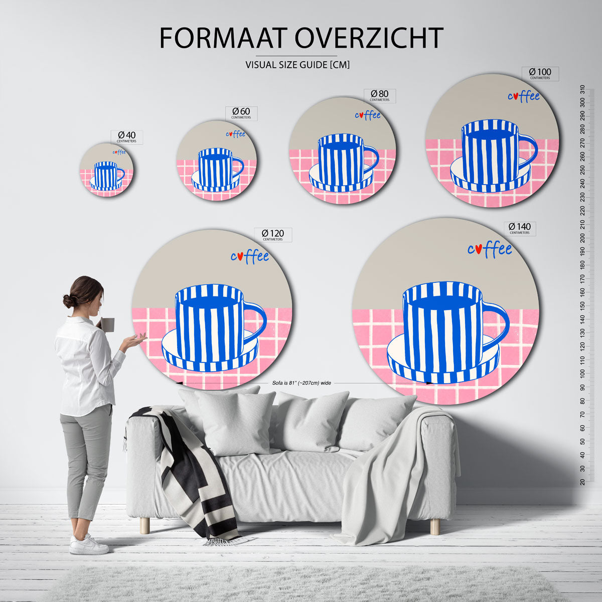 Gestreepte koffiekop Muurcirkel