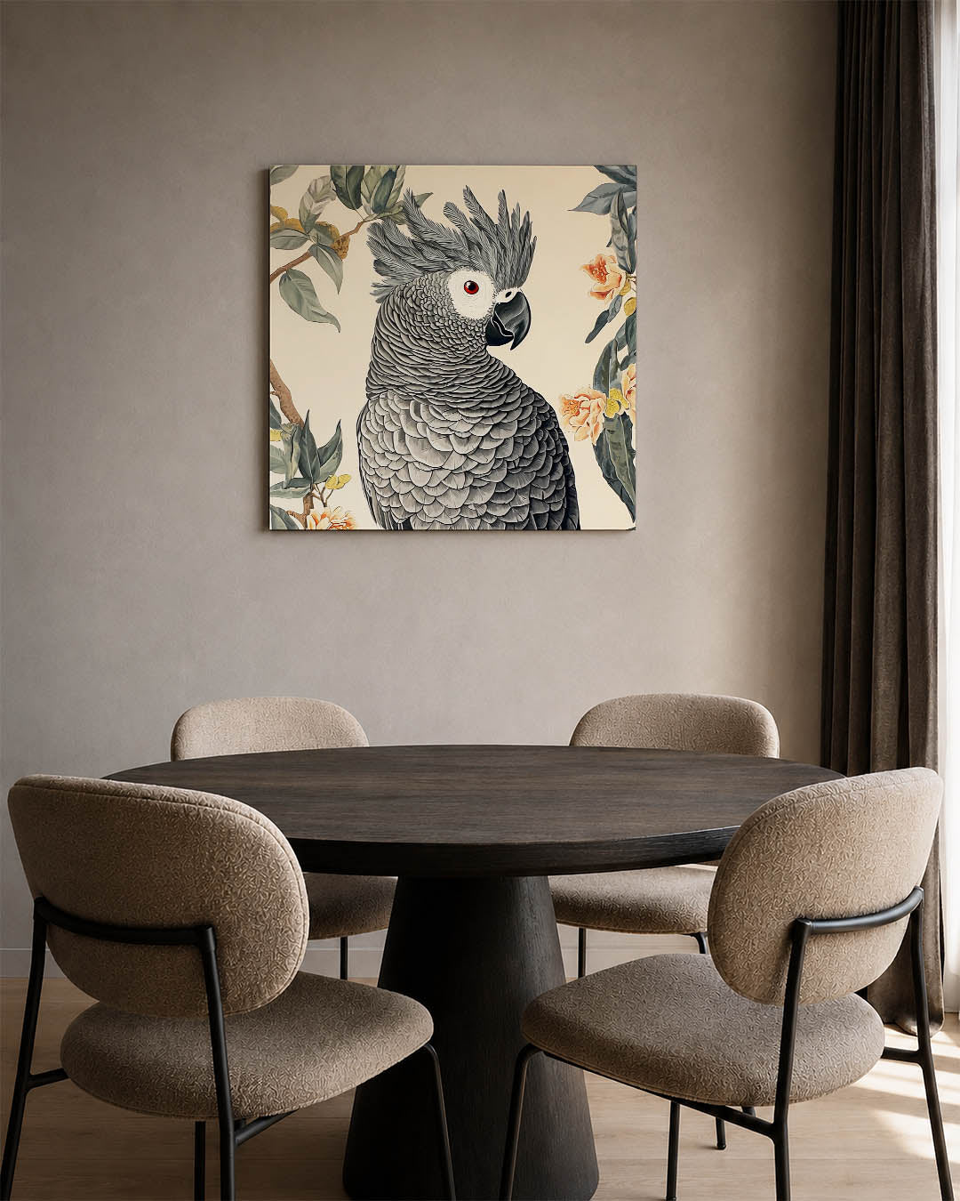 Papegaai en bloemen Kunstwerk