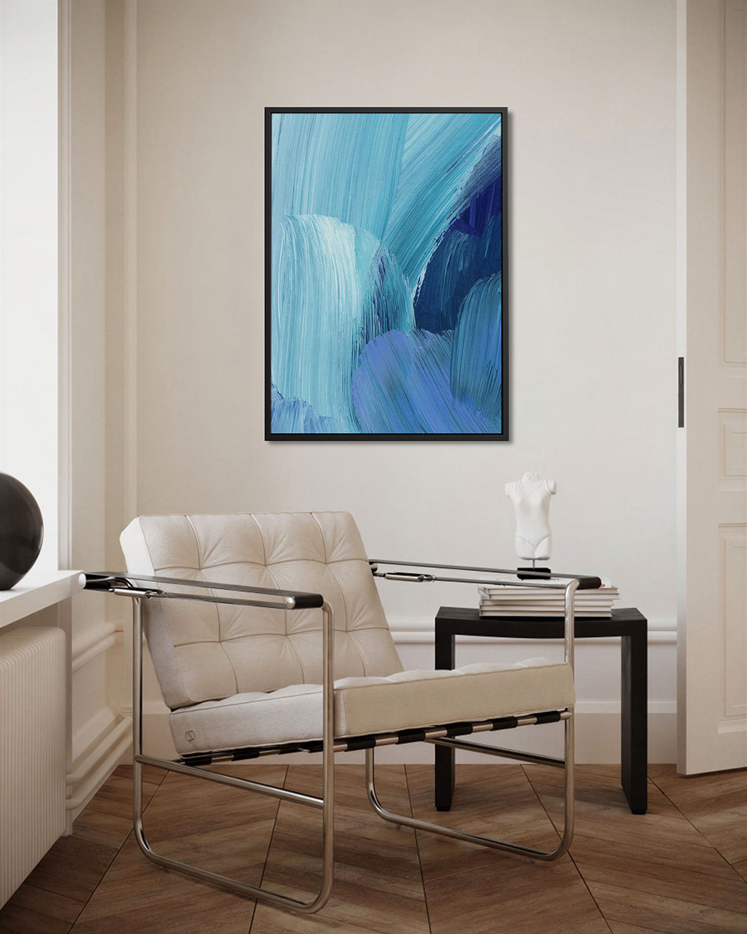 Dynamische blauwe strokes Kunstwerk