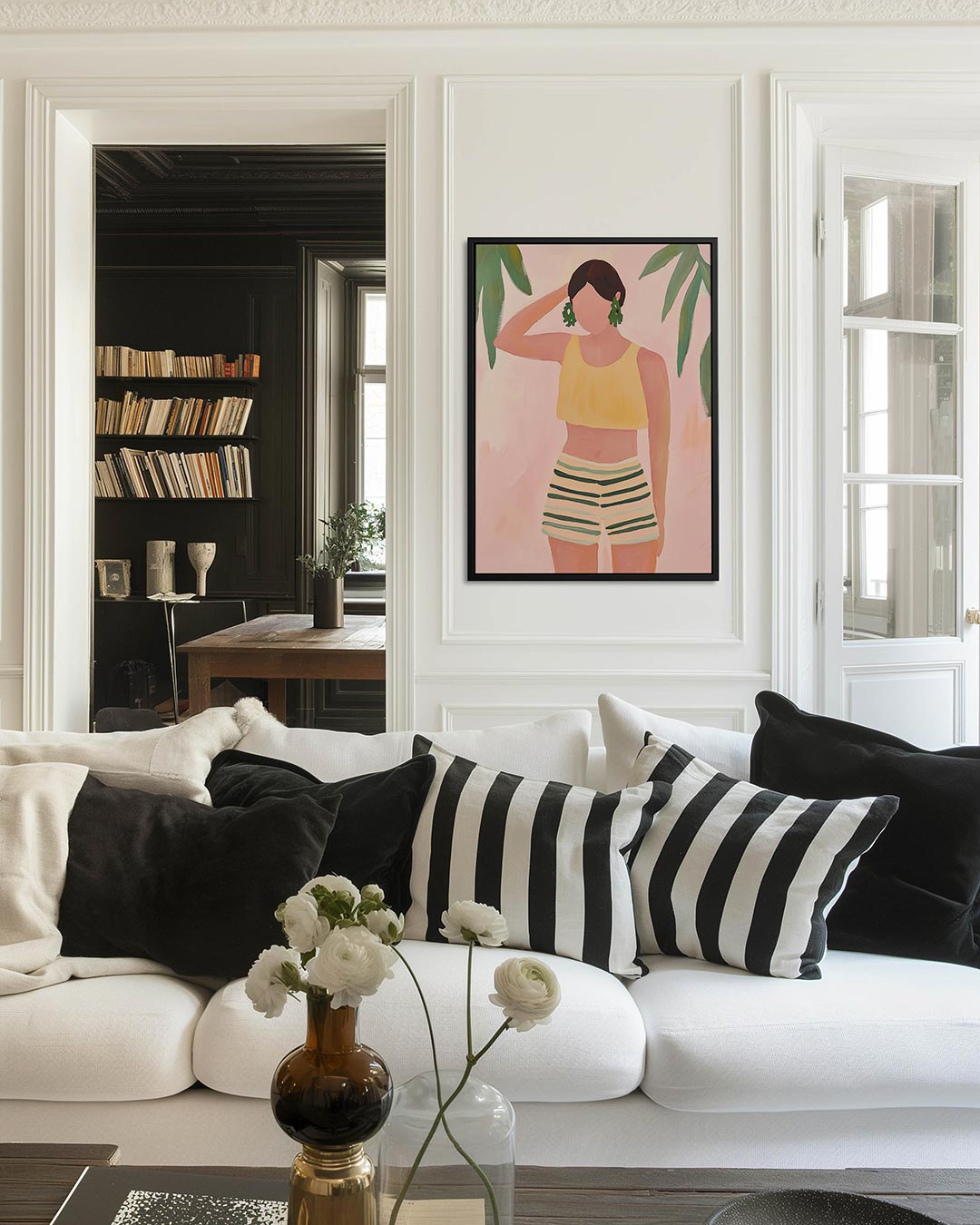 Vrouw met groene bladeren Kunstwerk