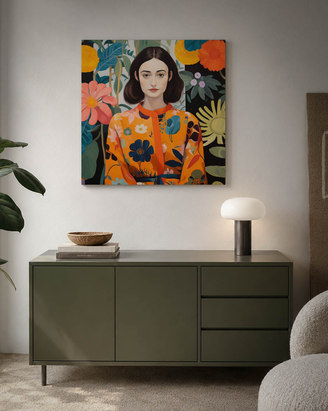 Vrouw met bloemen Kunstwerk