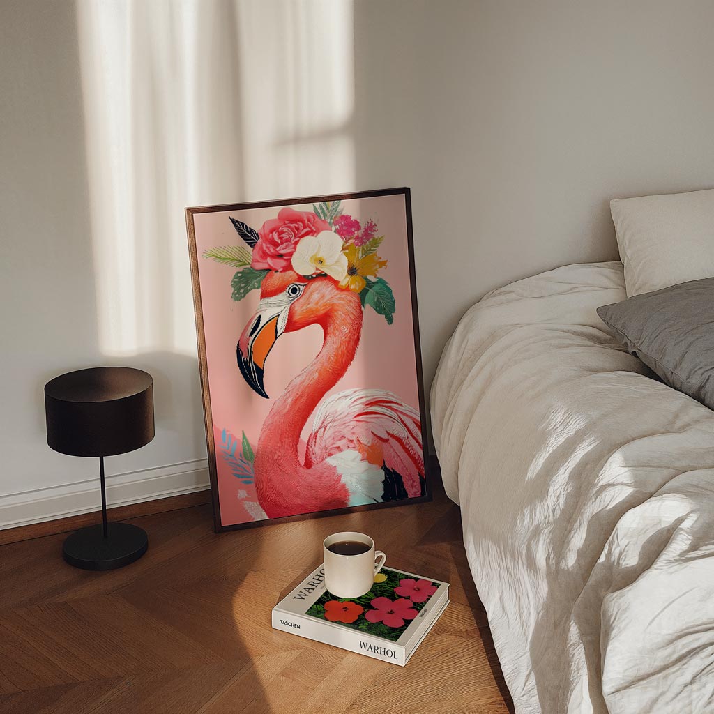 Tropische Flamingo met Bloemenkroon Poster-WallArtistic