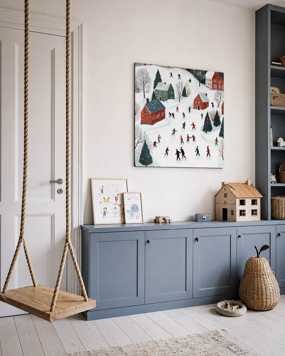 Winterse ijsschaatsers Kunstwerk