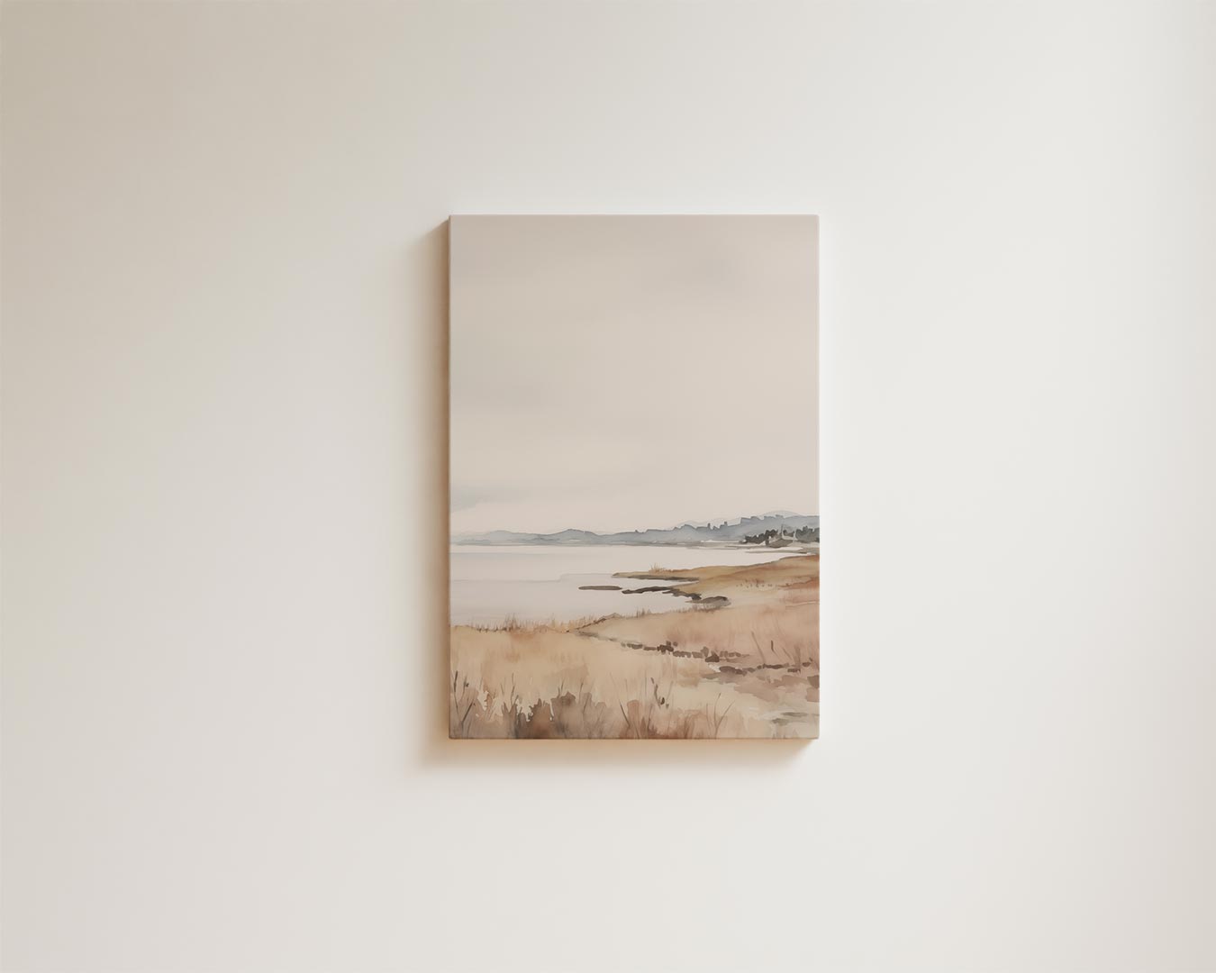 Rustgevende Kustlijn in Aquarel Kunstwerk-canvas-dibond-plexiglas-wanddecoratie-WallArtistic