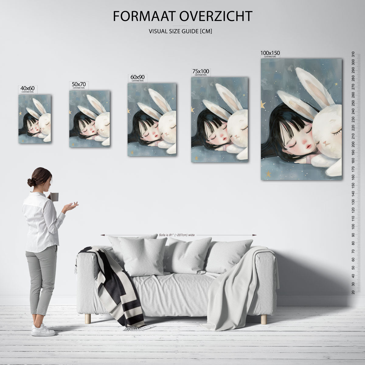 Dromerig kind en konijn Kunstwerk