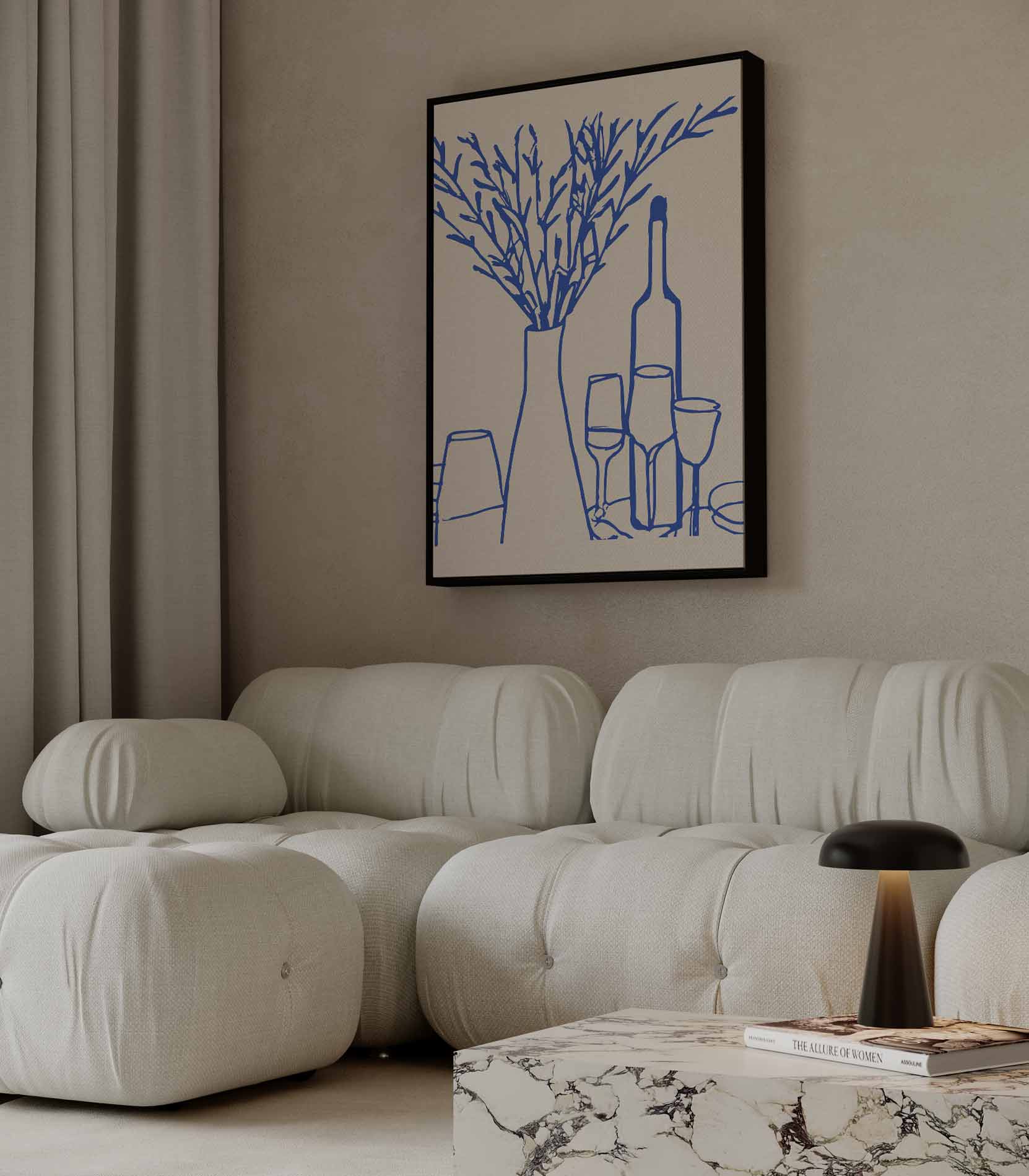 Hedendaagse Blauwe Tafel Kunstwerk-canvas-dibond-plexiglas-wanddecoratie-WallArtistic